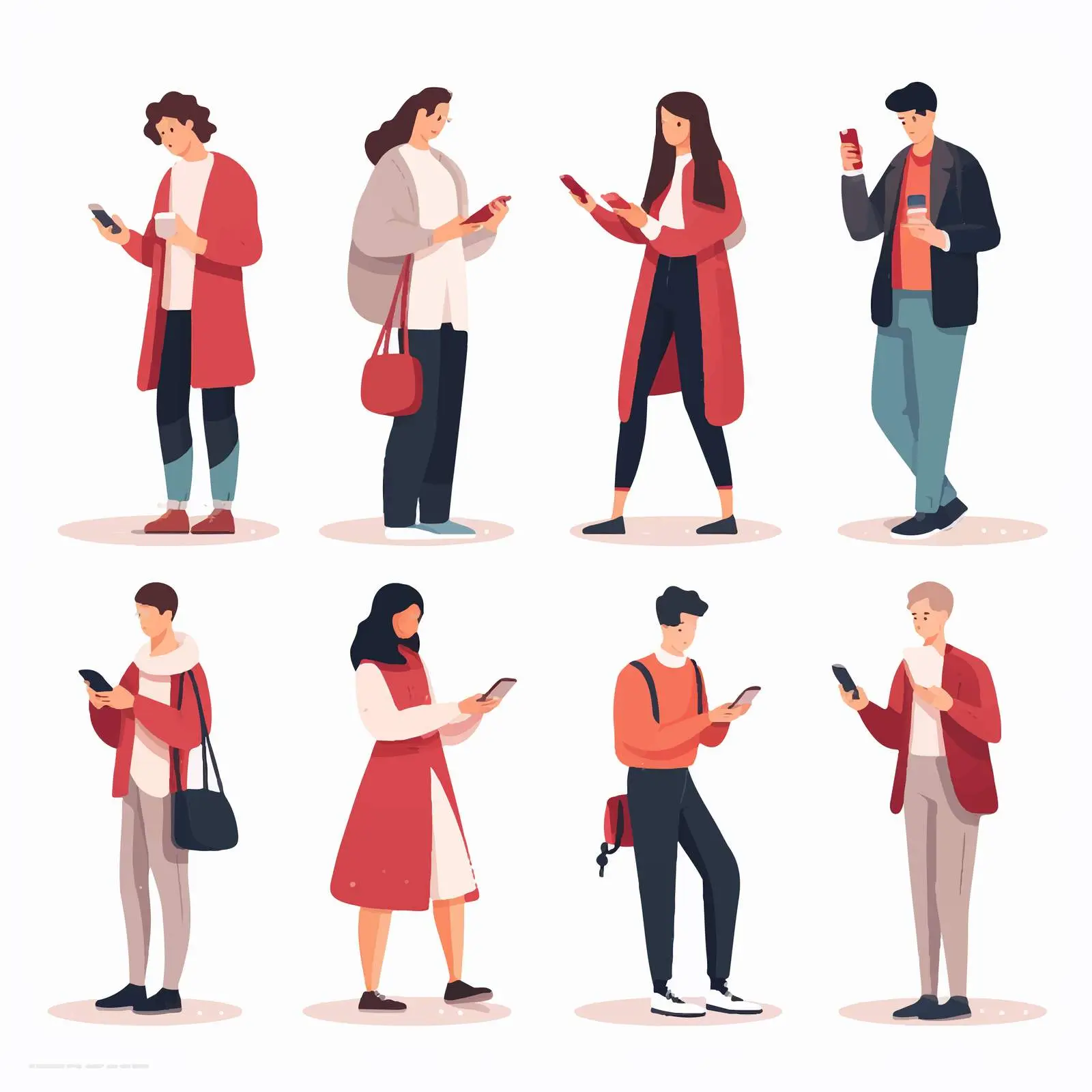 Men Using Smartphones Flat Vector Illustrations — free download from Dotvec