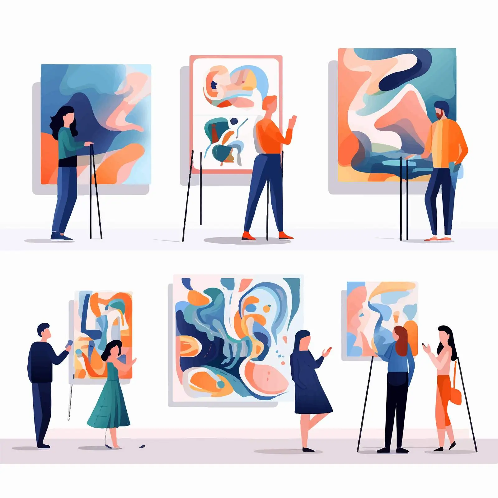 Visitors at Modern Art Gallery Exploring Abstract Art – free social interactions image from Dotvec