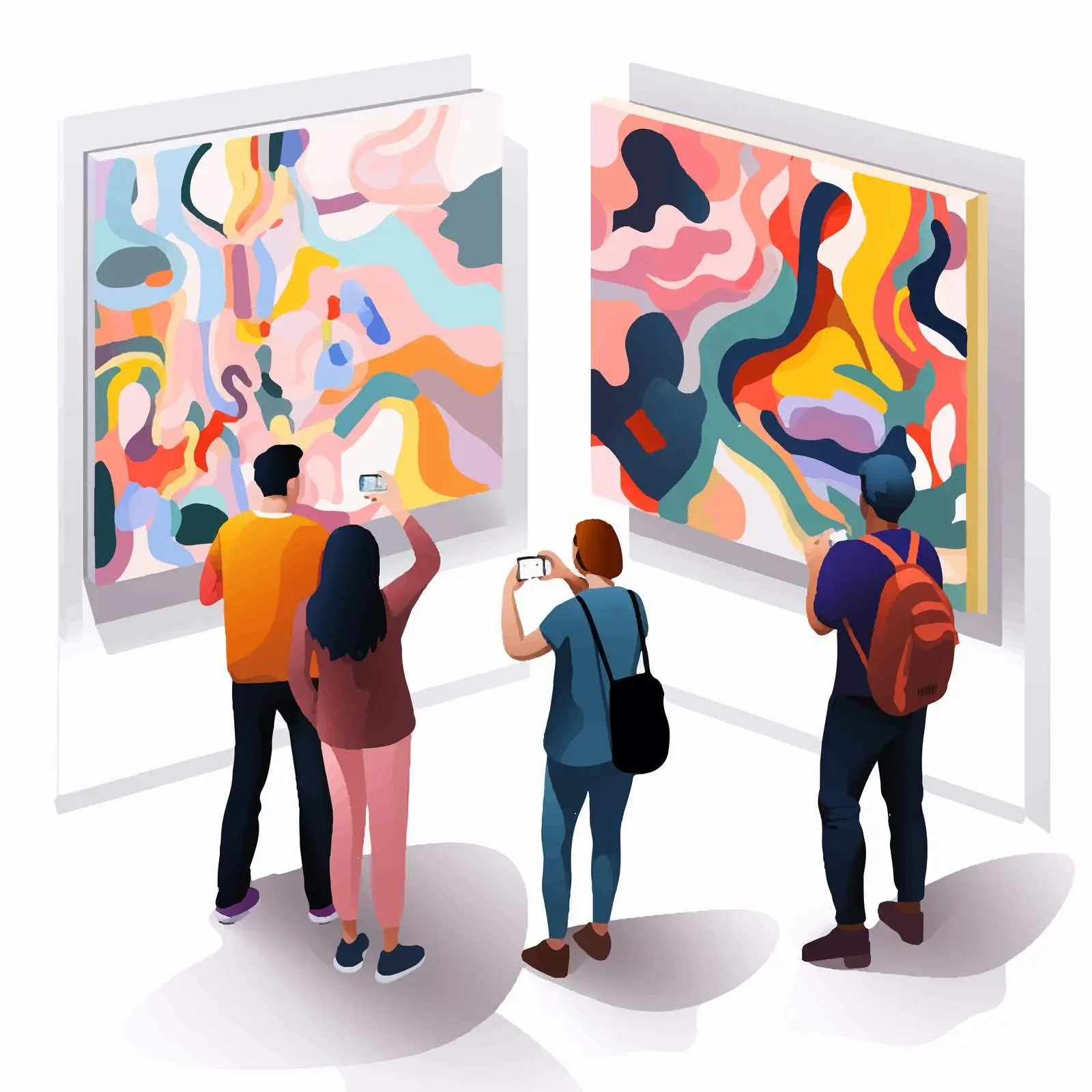 Visitors at Modern Art Gallery Viewing Abstract Art — free download from Dotvec