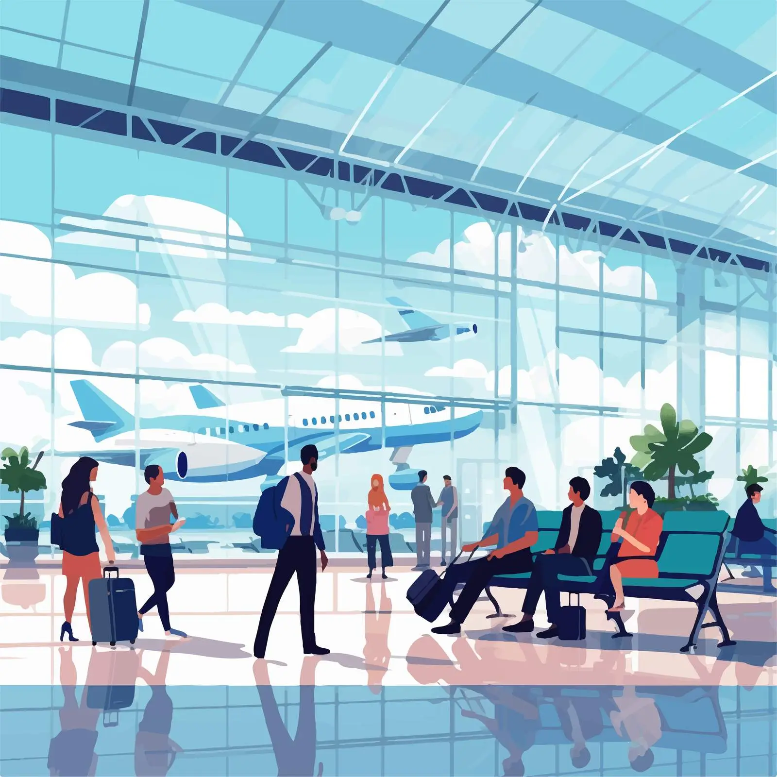Passengers Waiting Inside Modern Airport Terminal – free migration image from Dotvec