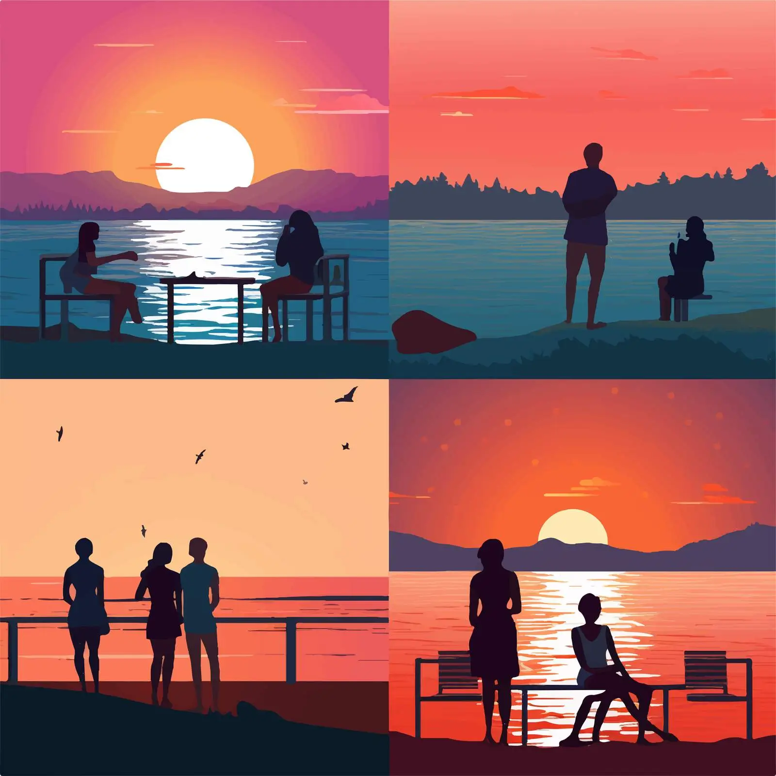 People Watching Sunset at Sea from Behind — free download from Dotvec