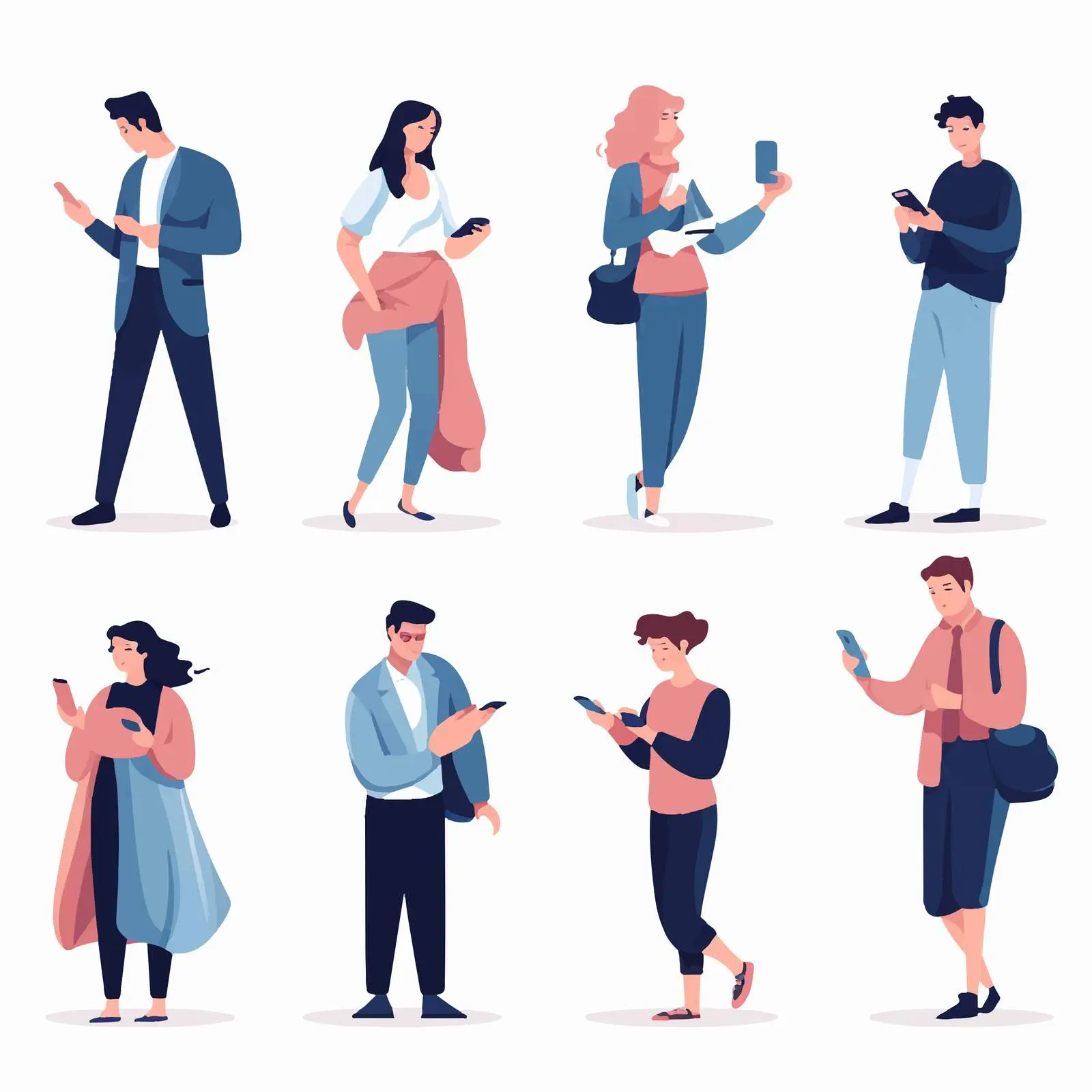 Diverse Characters Holding Smartphones in Vector Style — free download from Dotvec