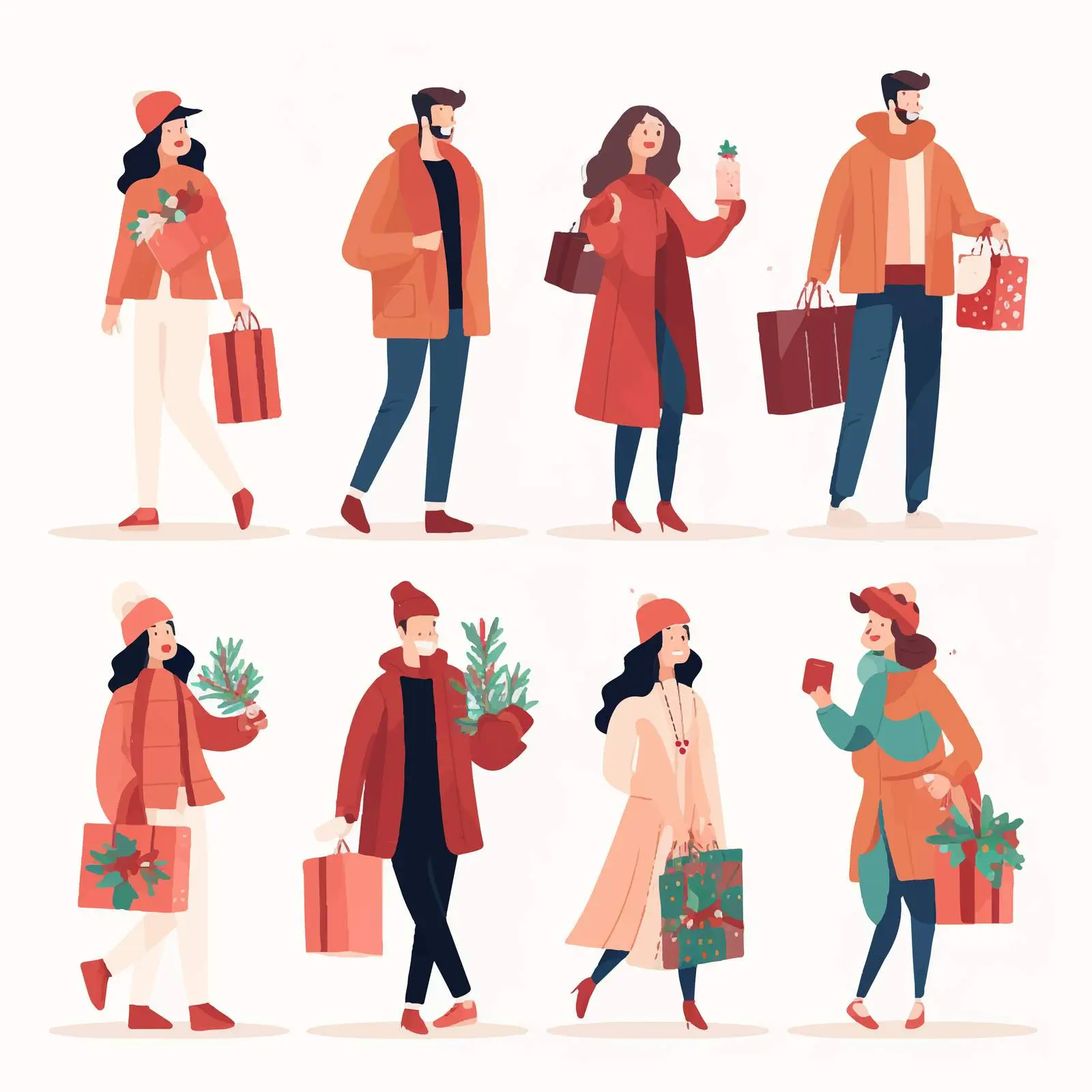 Happy People Carrying Christmas Gifts Vectors — free download from Dotvec