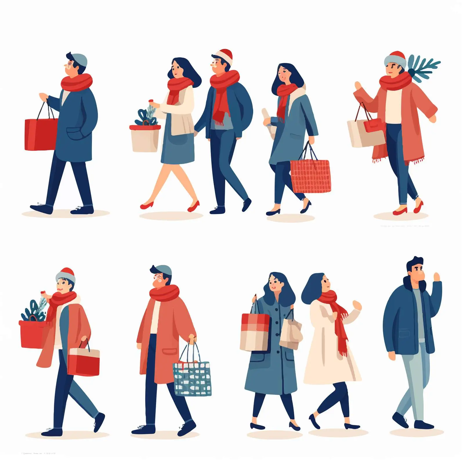 Happy People with Christmas Gifts Vector Set — free download from Dotvec