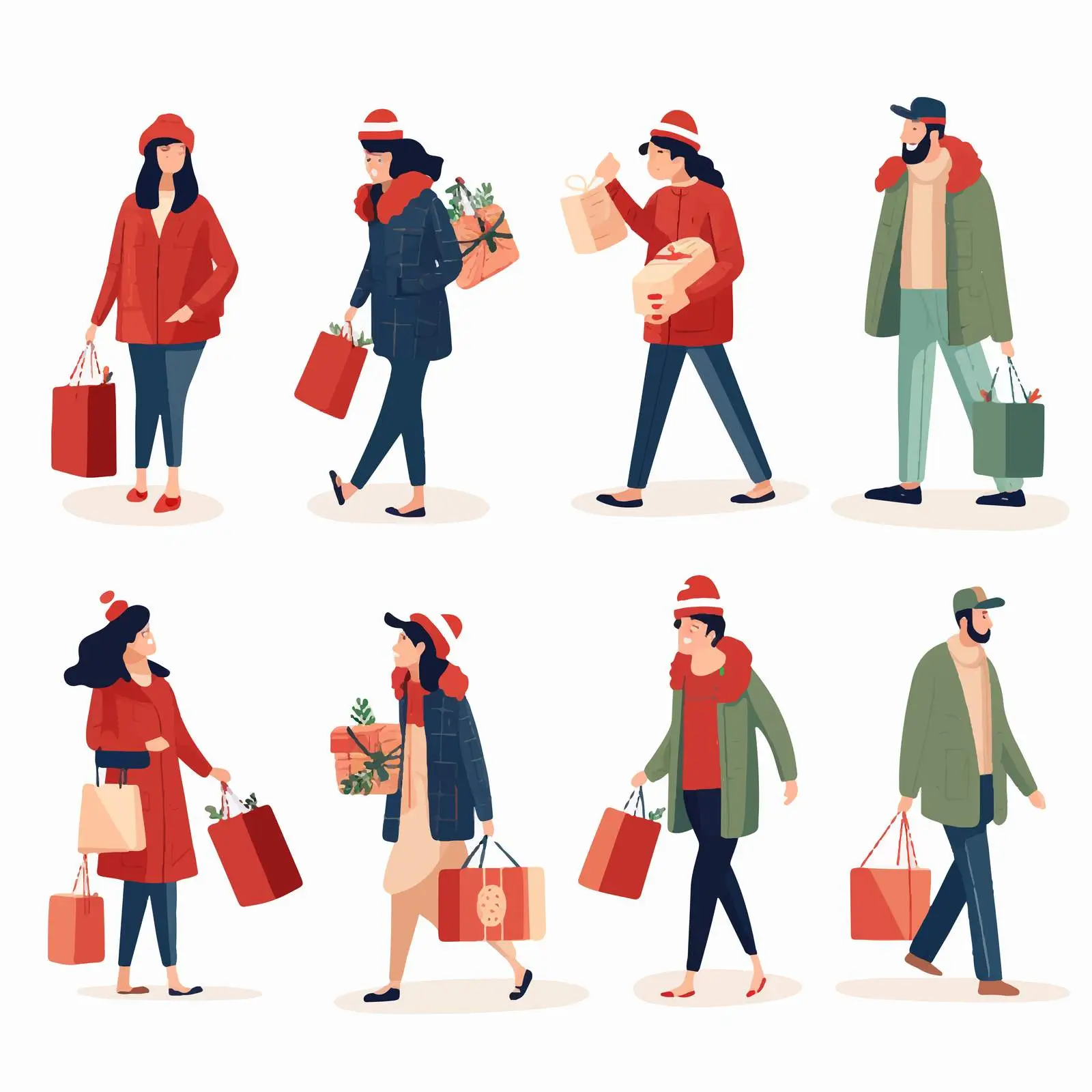 Happy People with Christmas Gifts Vectors — free download from Dotvec