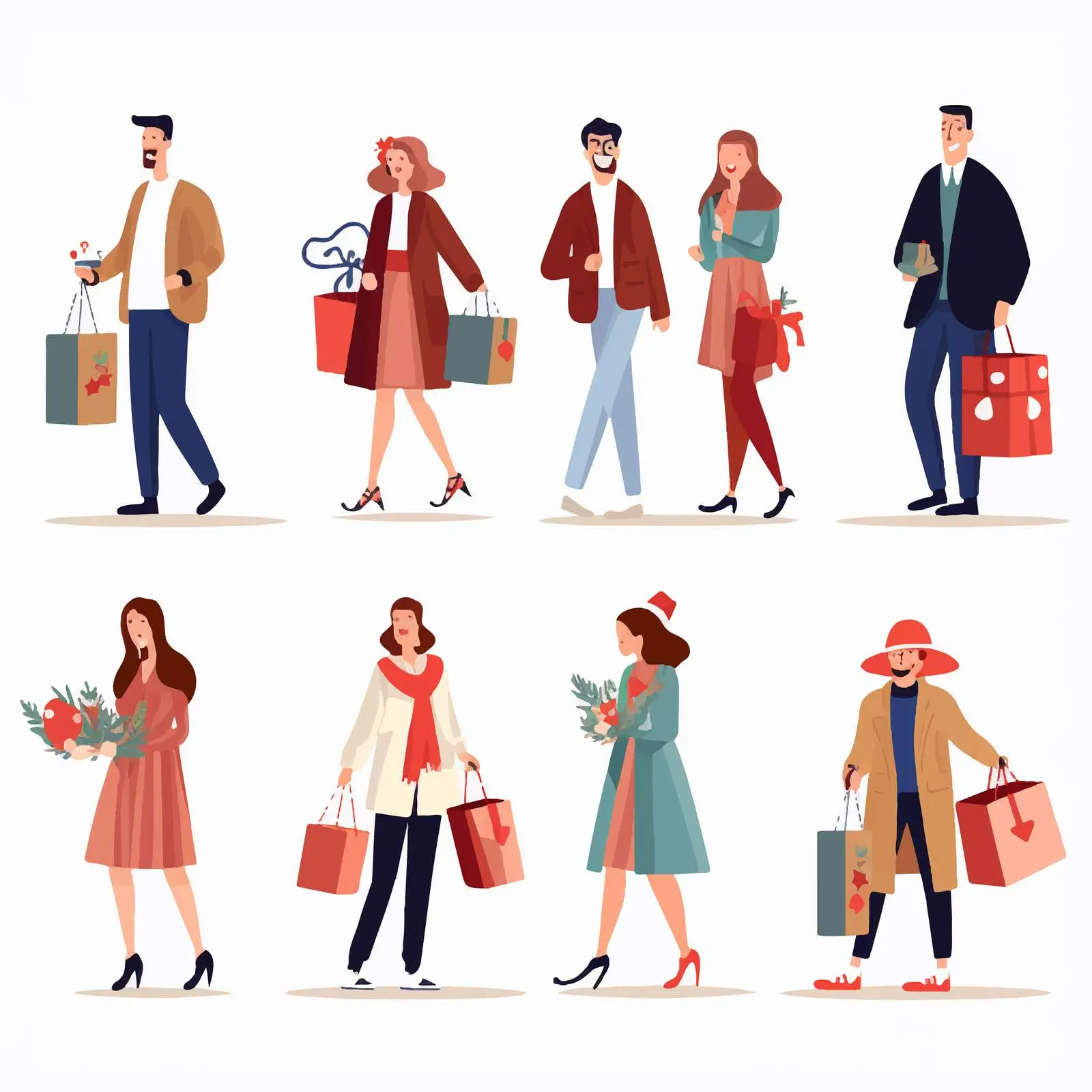 Happy People with Christmas Gifts Vector Set — free download from Dotvec