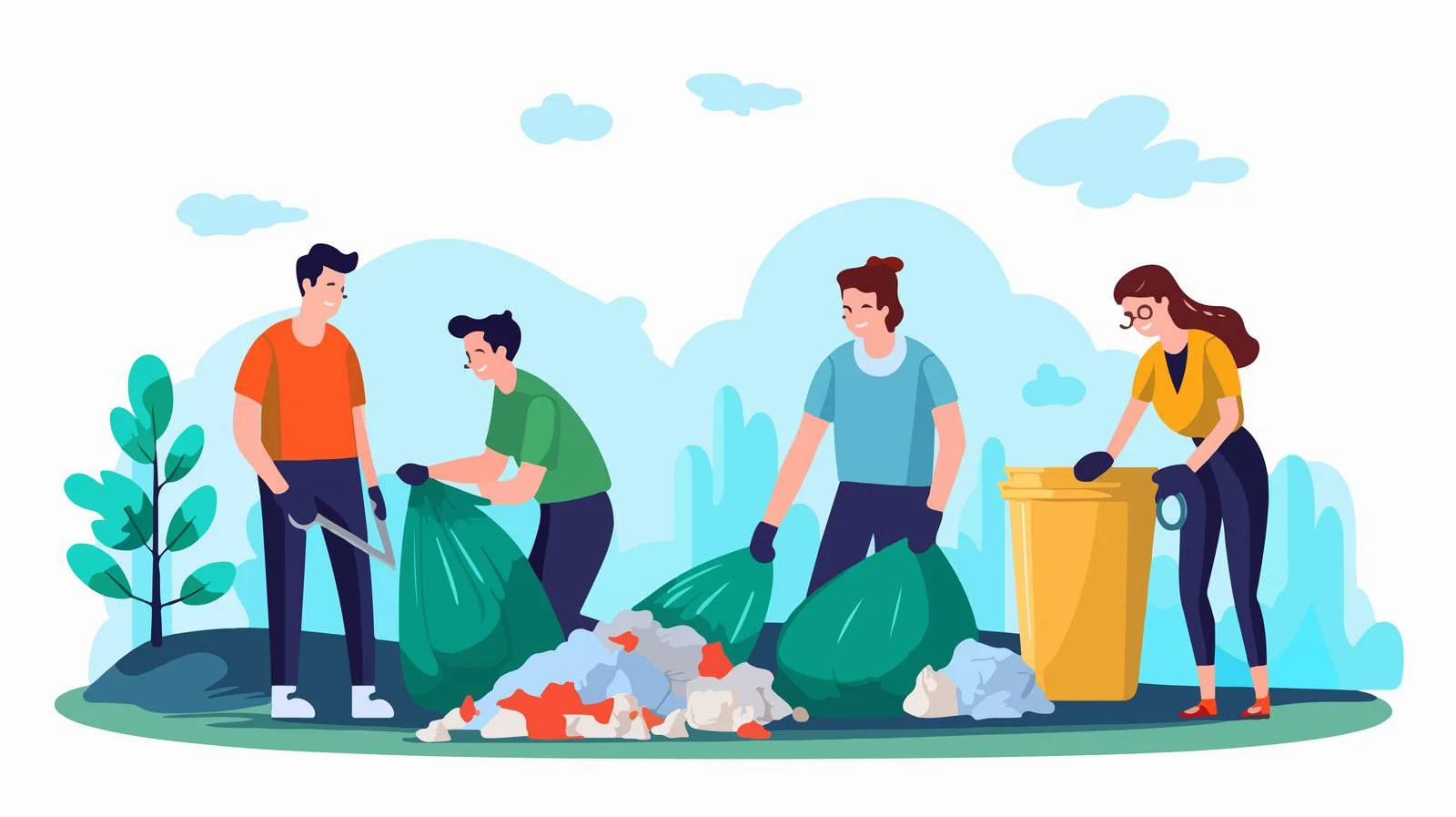 Community litter cleanup in action — free download from Dotvec