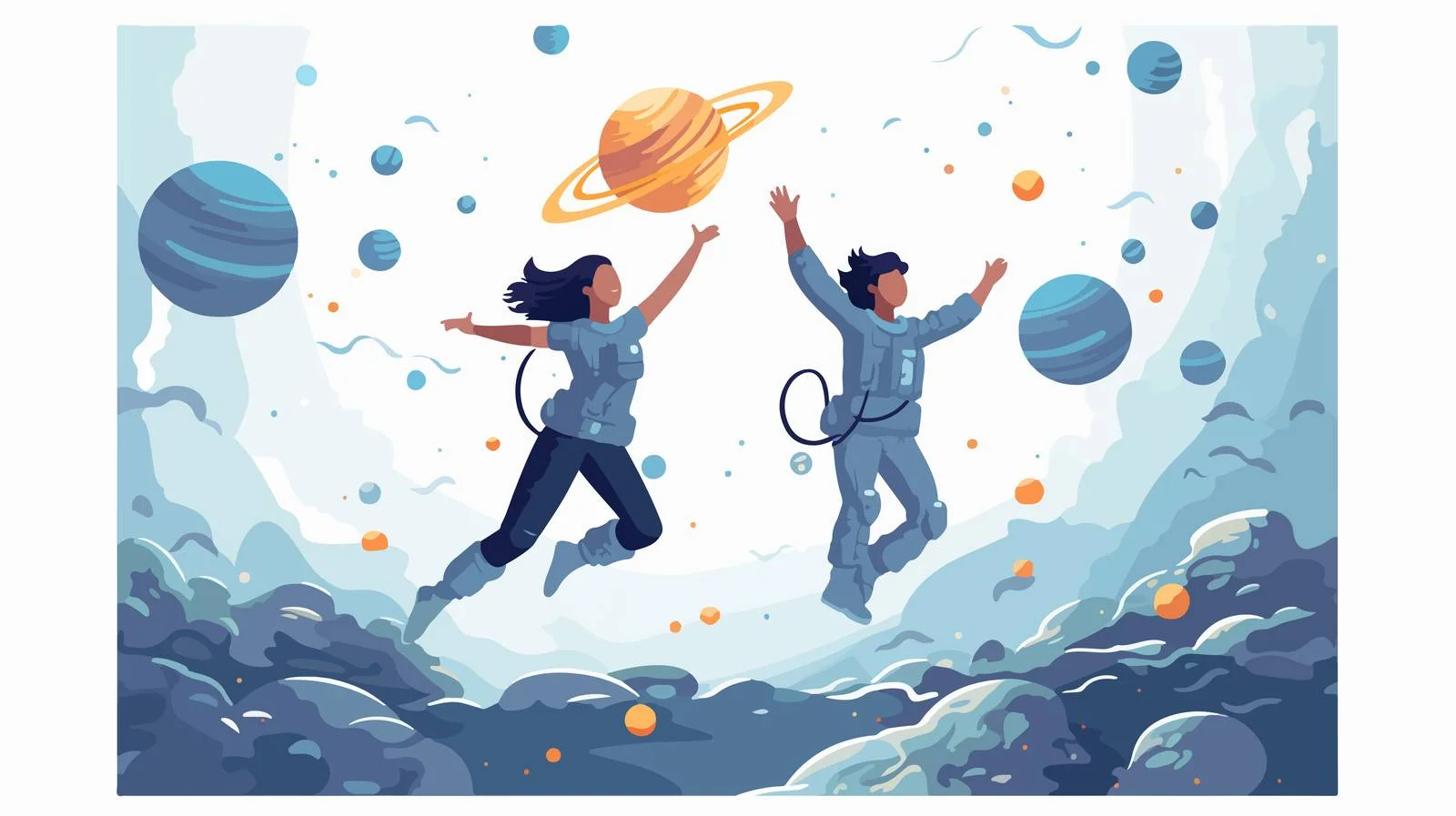 Astronauts Floating in Space Digital Art — free download from Dotvec