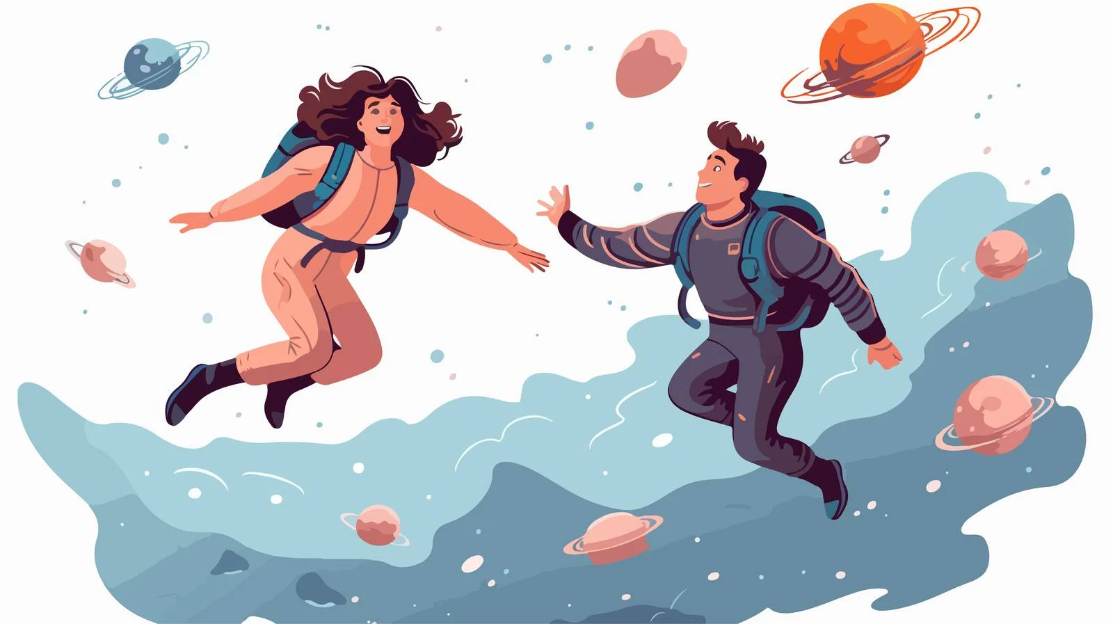 Spacewalking Characters Vector Drawing — free download from Dotvec