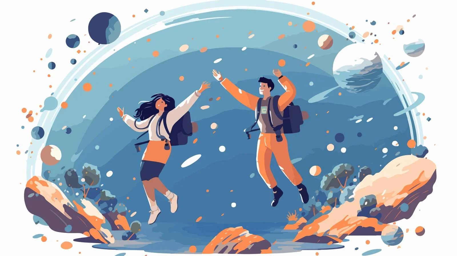 Astronauts in Space Vector Illustration — free download from Dotvec