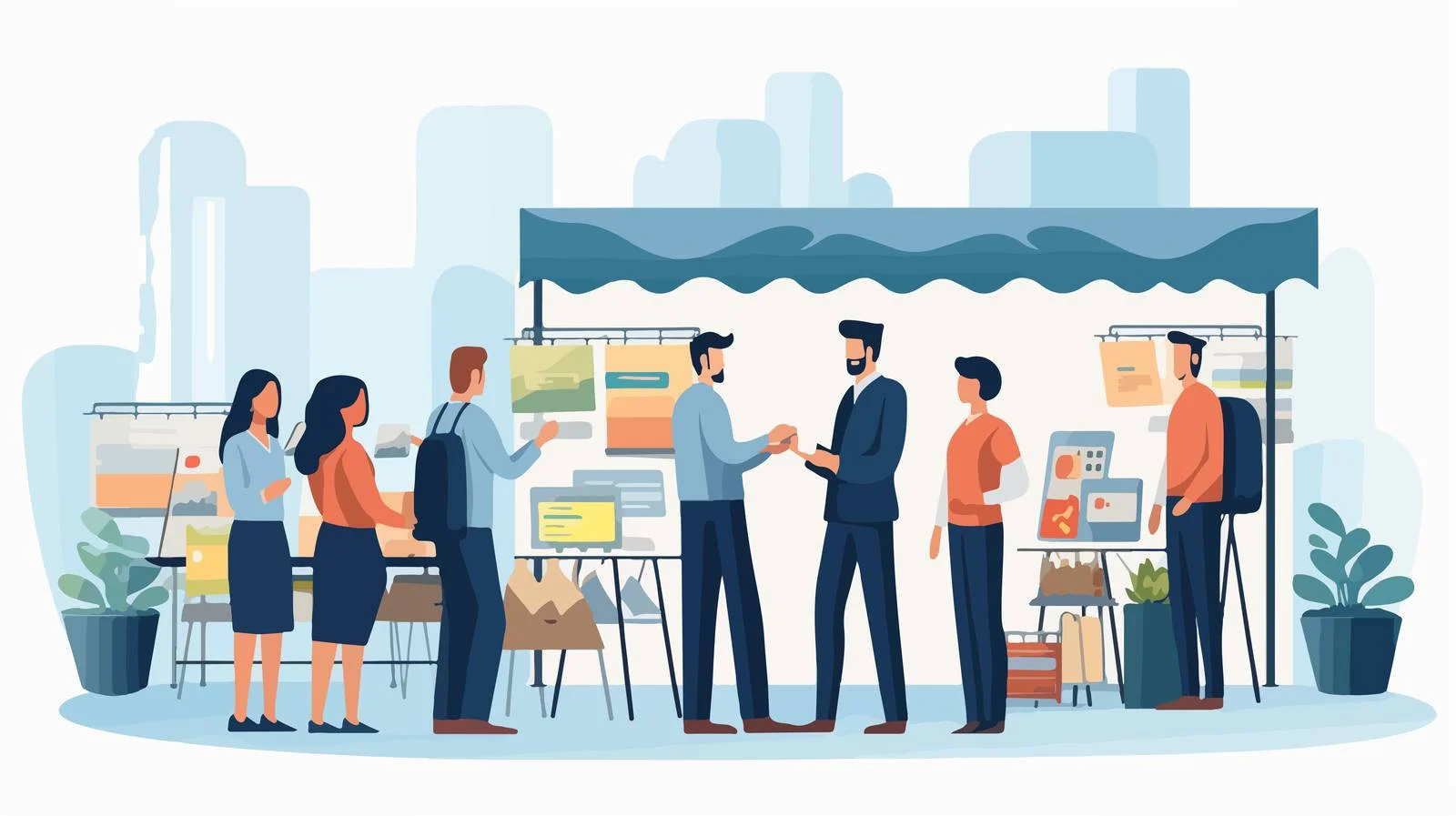 Event attendees near promotional stands — free download from Dotvec