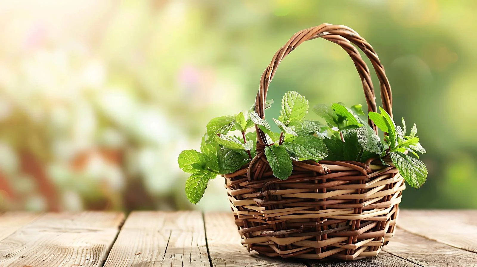 Fresh Peppermint in Small Wicker Basket — free download from Dotvec