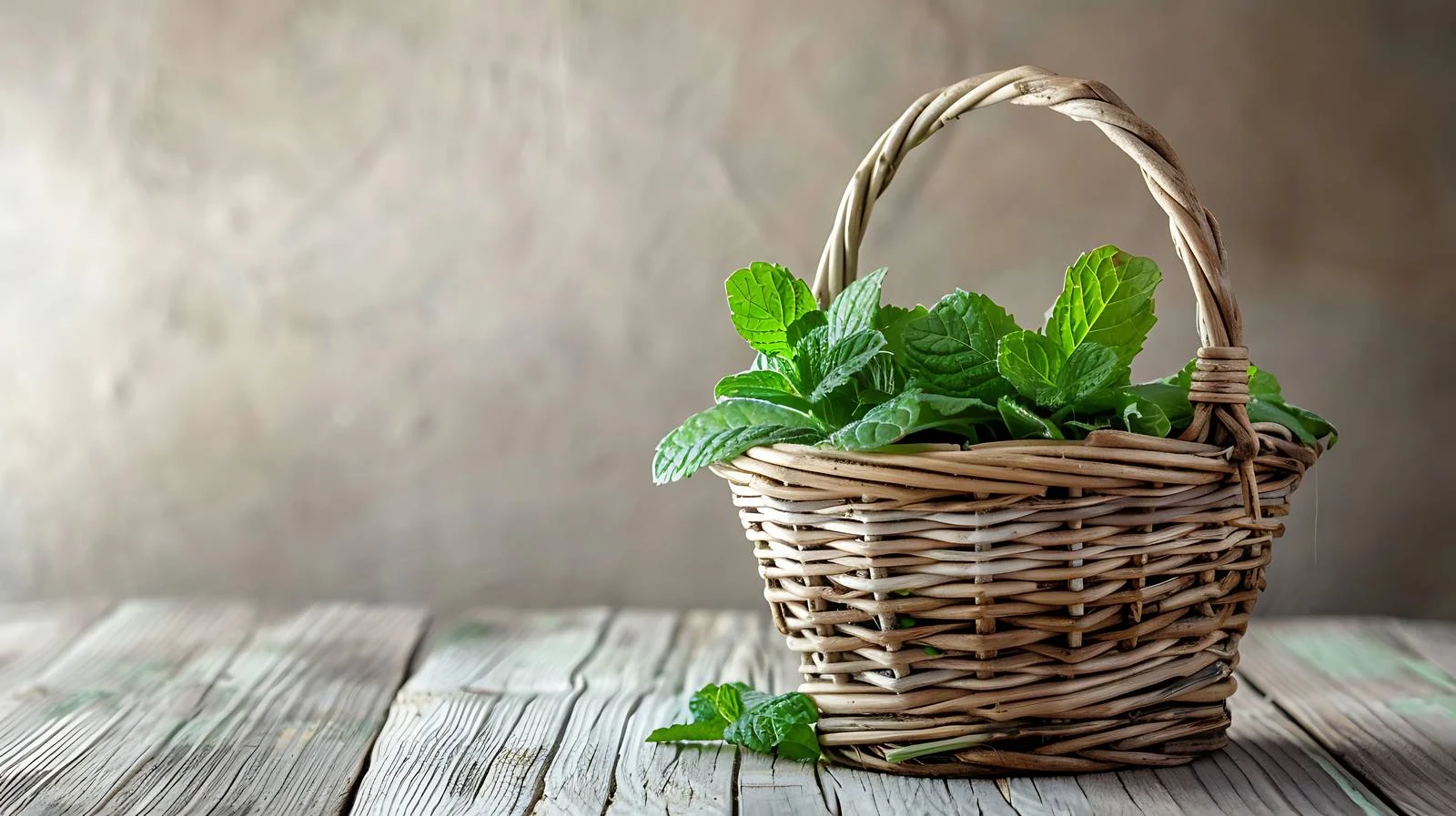 Fresh Peppermint in Basket on Wooden Tray — free download from Dotvec