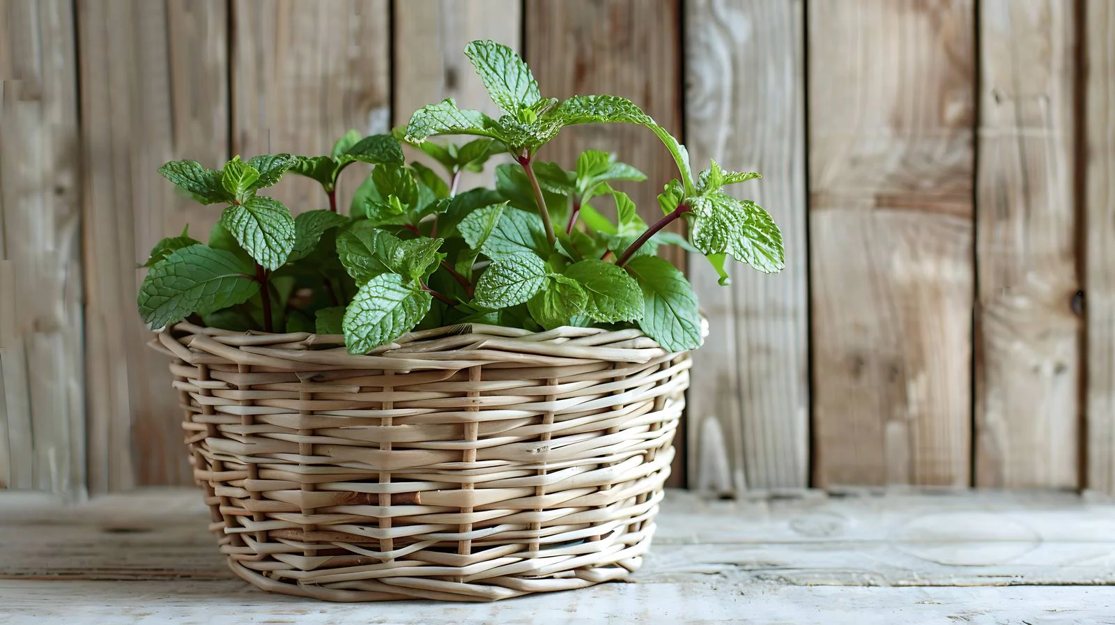 Peppermint Basket on Natural Wood Background — free download from Dotvec