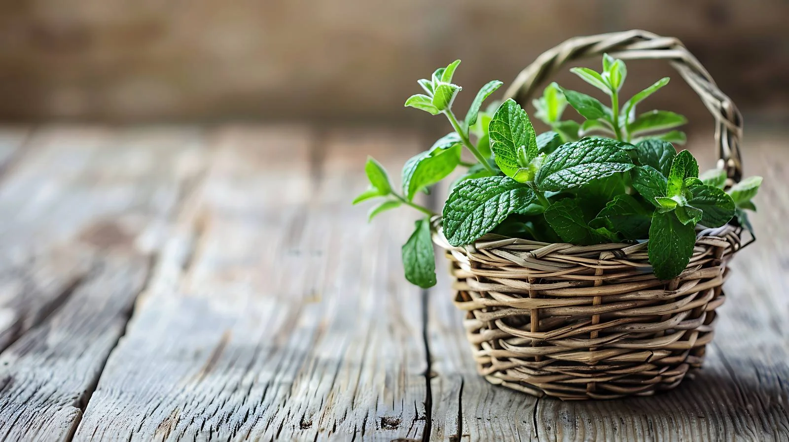 Fresh Peppermint Display on Natural Wood — free download from Dotvec
