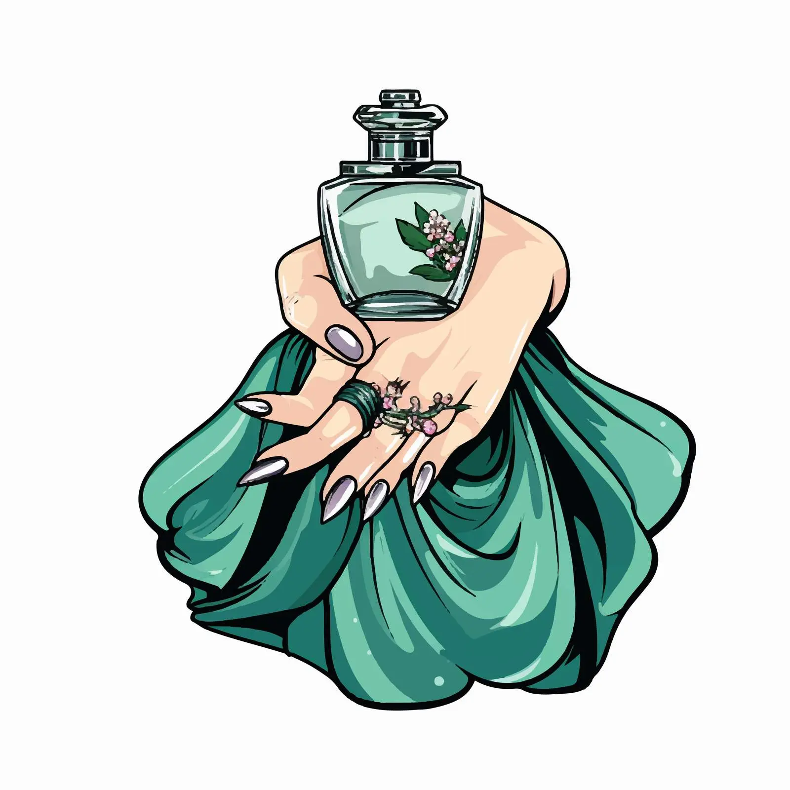 Hand-Drawn Perfume Bottle in Hands — free download from Dotvec