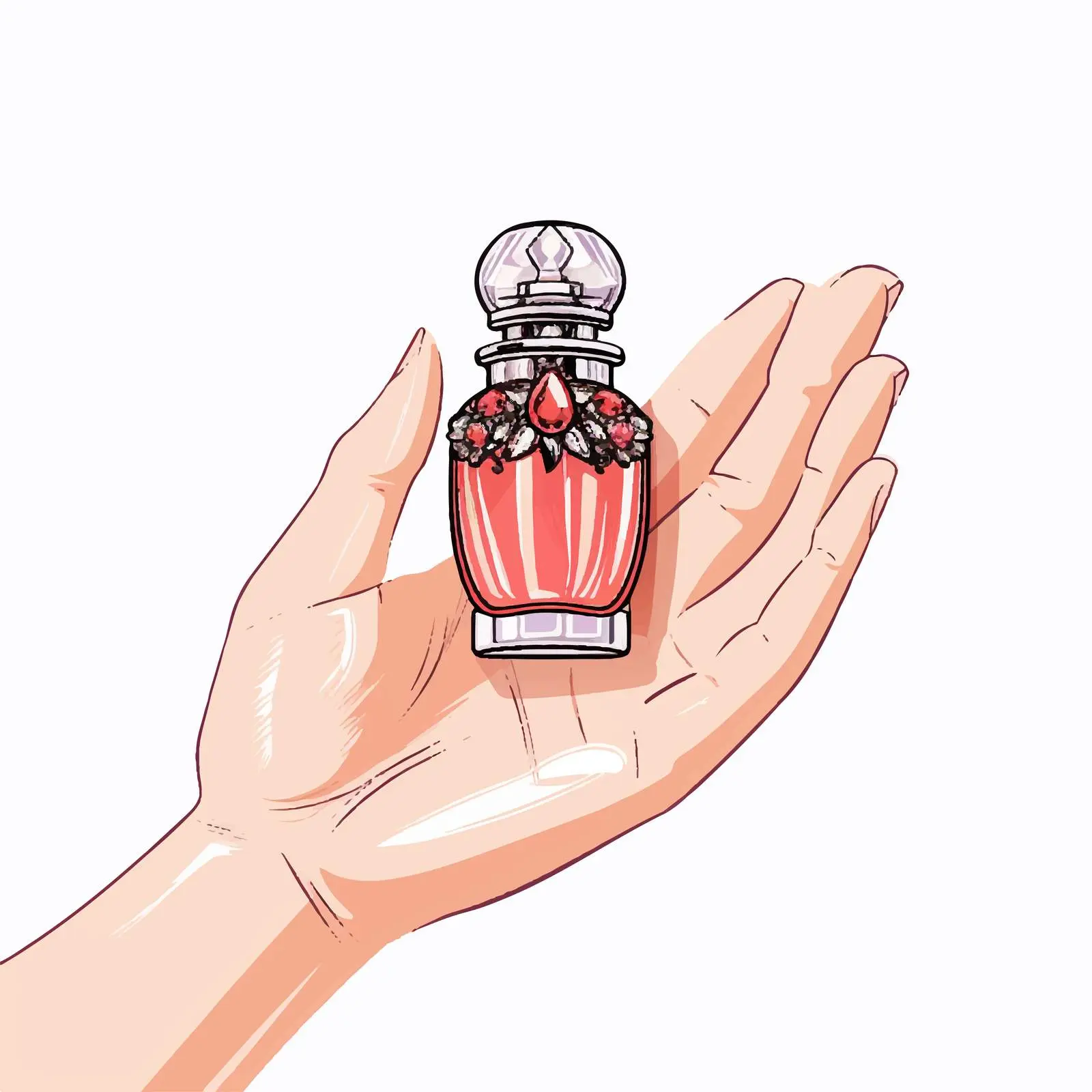 Hand-Drawn Female Hand Holding Perfume Bottle — free download from Dotvec