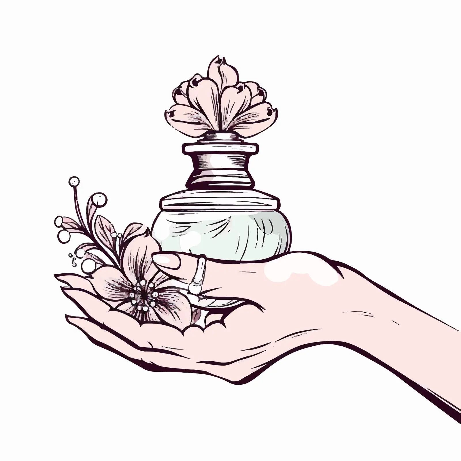 Hand-Drawn Female Holding Perfume Bottle — free download from Dotvec