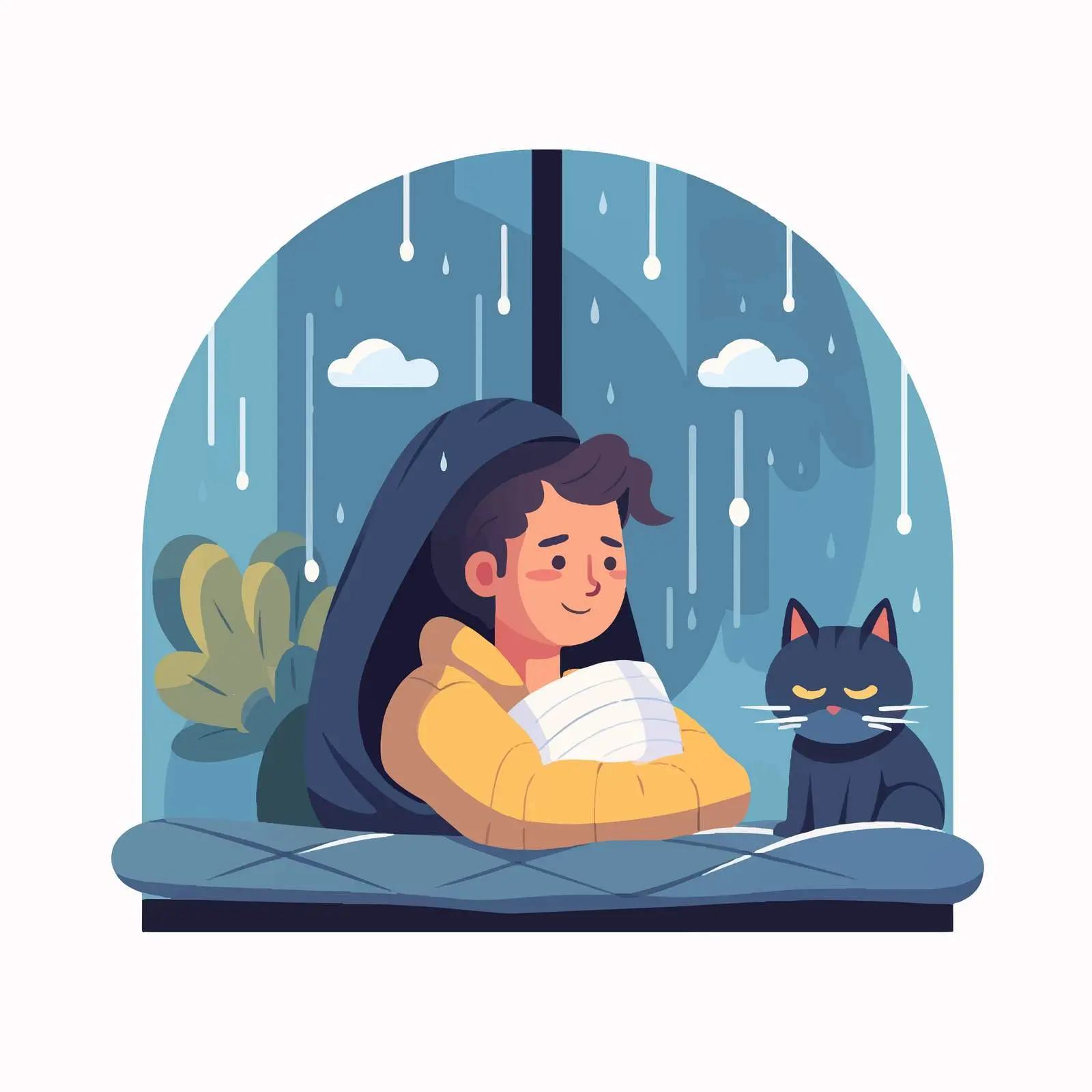 Person and Cat Watching Rain from Window — free download from Dotvec