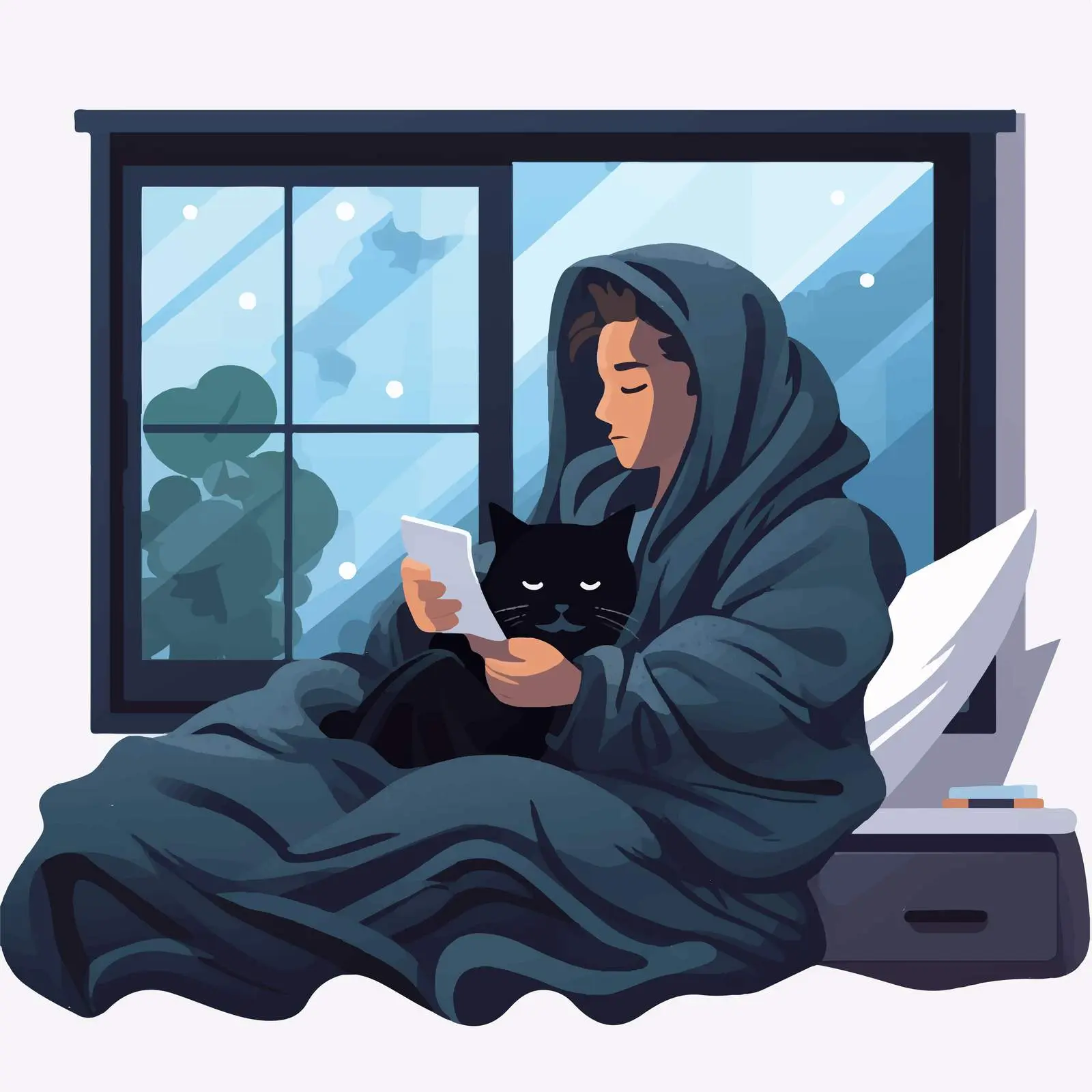 Man and Cat Watching Rain through Window — free download from Dotvec
