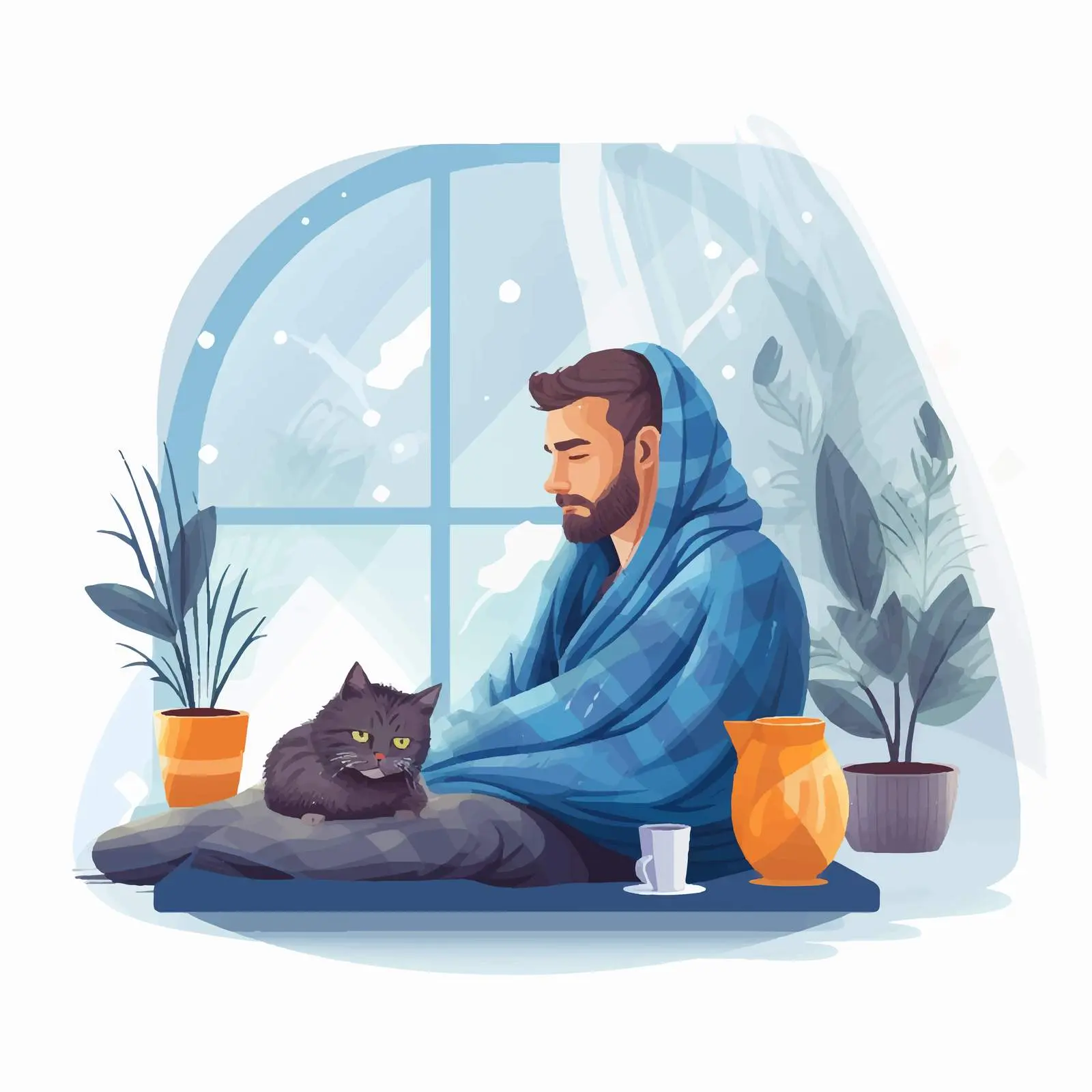 Person and Cat Watching Rain from Window — free download from Dotvec