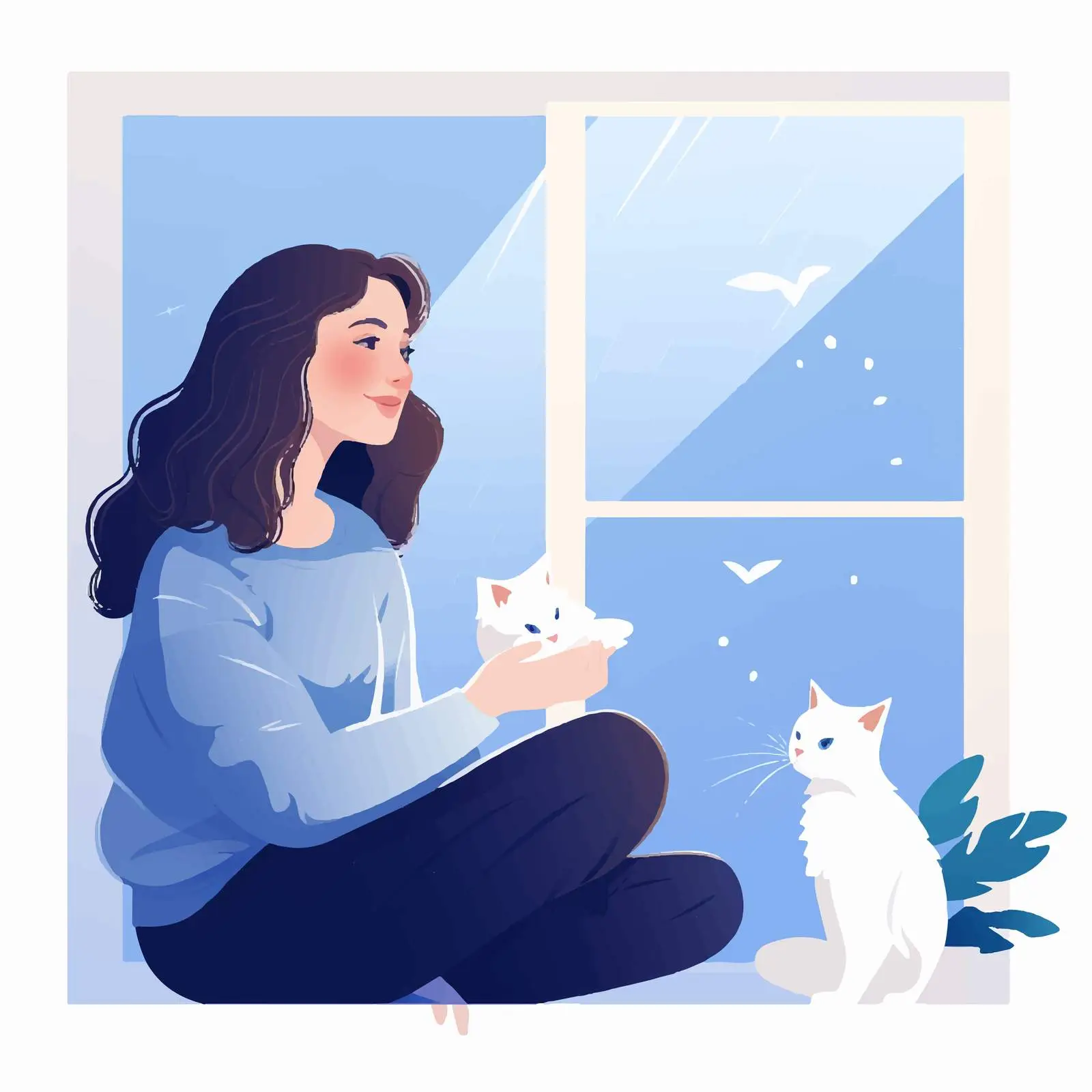 Person and Cute Cat by Open Window — free download from Dotvec