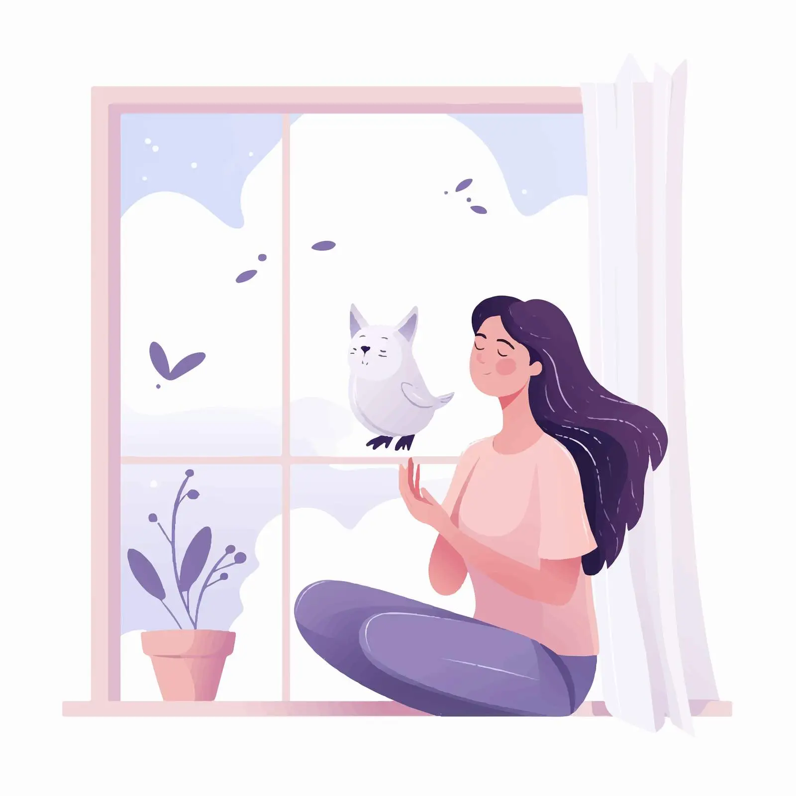 Person and Cute Cat by Open Window — free download from Dotvec