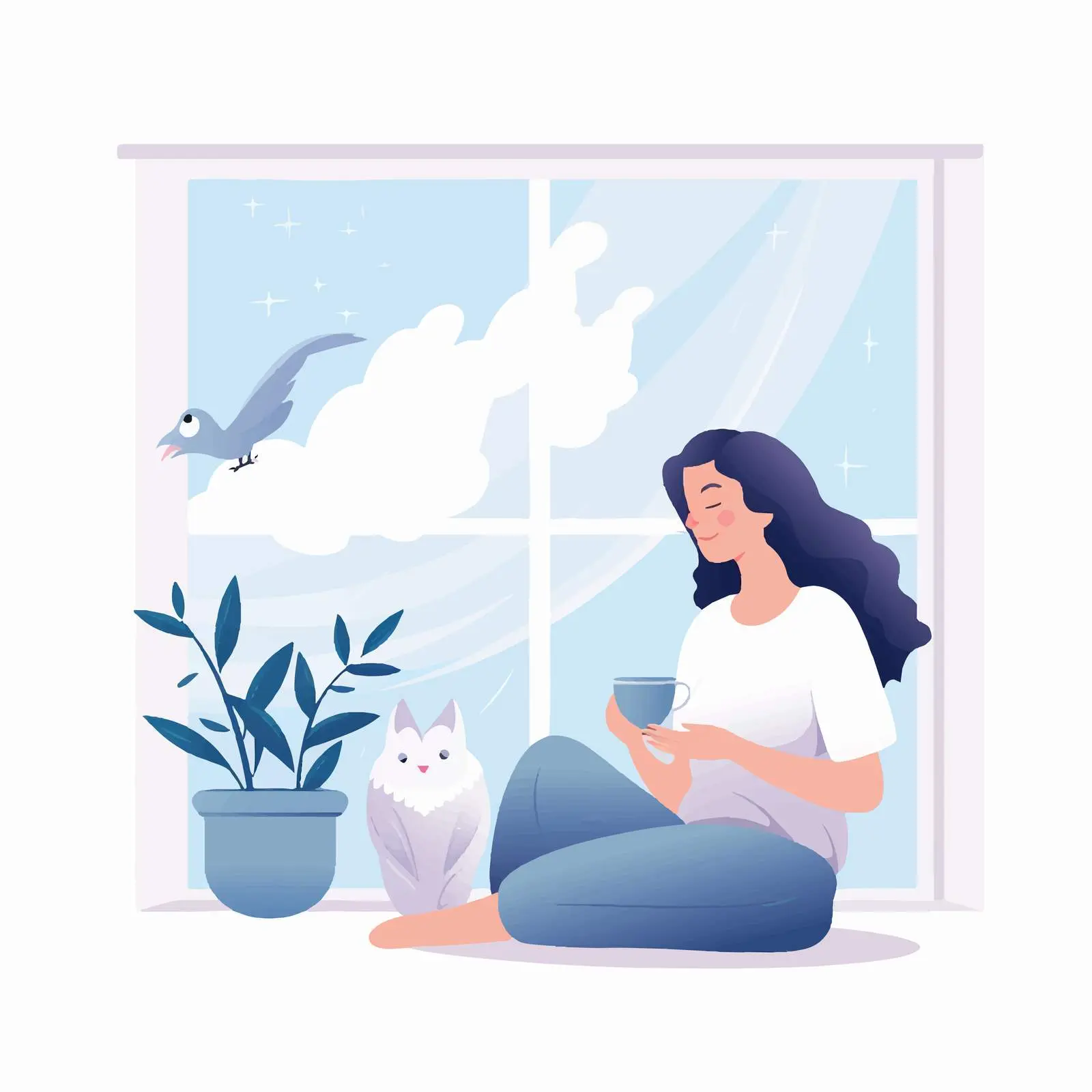 Person with Cute Cat by Open Window — free download from Dotvec