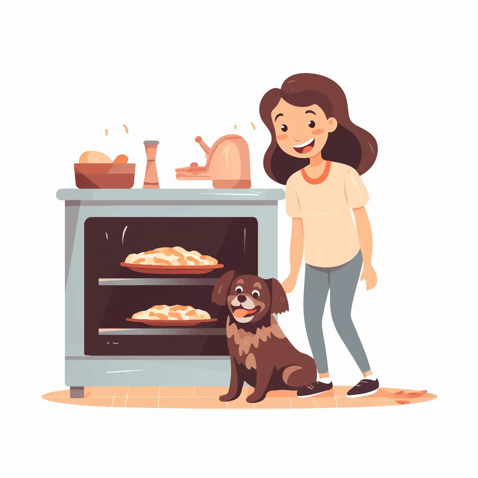 Child and Dog Watching Pie Bake in Oven — free download from Dotvec
