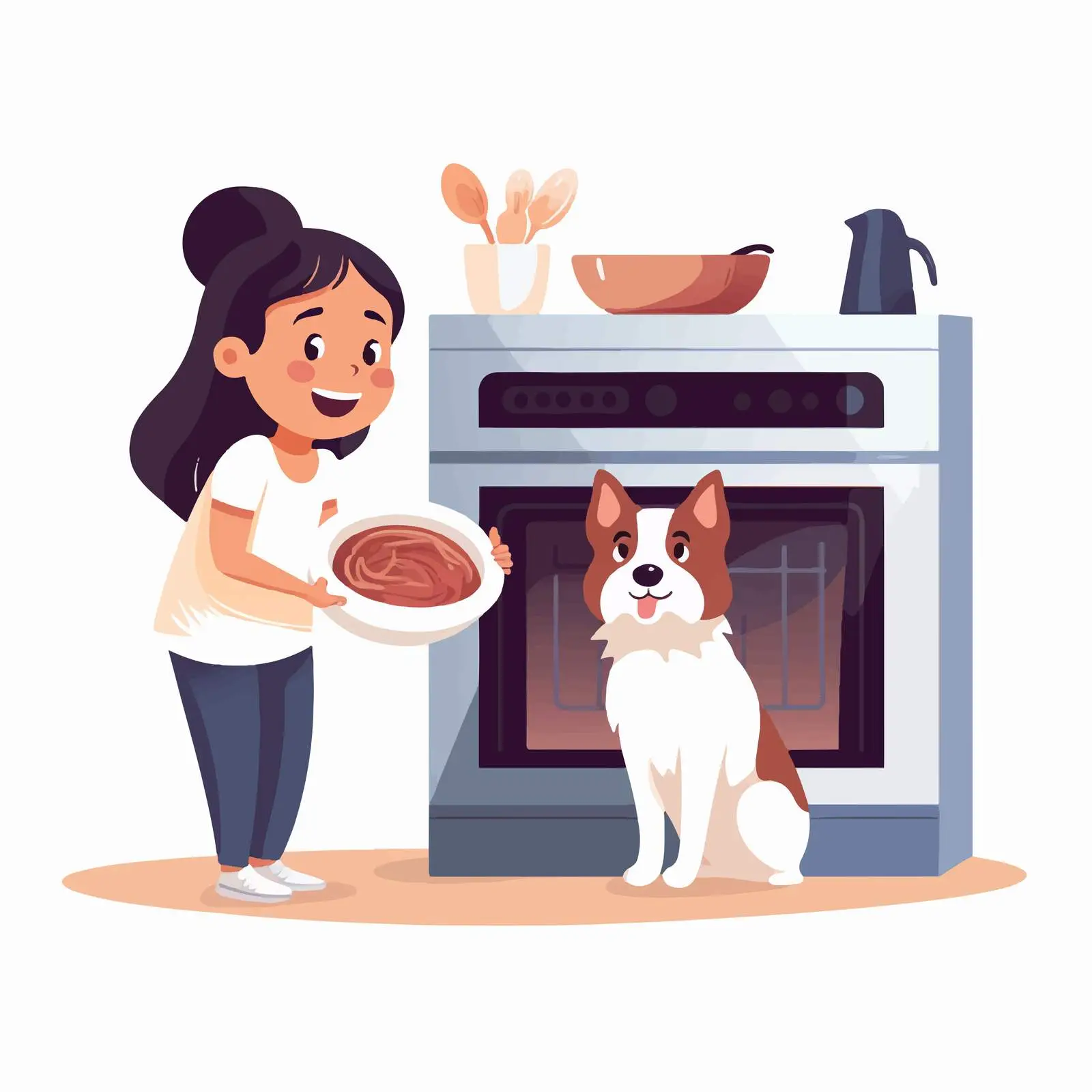 Child and Dog Watching Pie Bake Together — free download from Dotvec