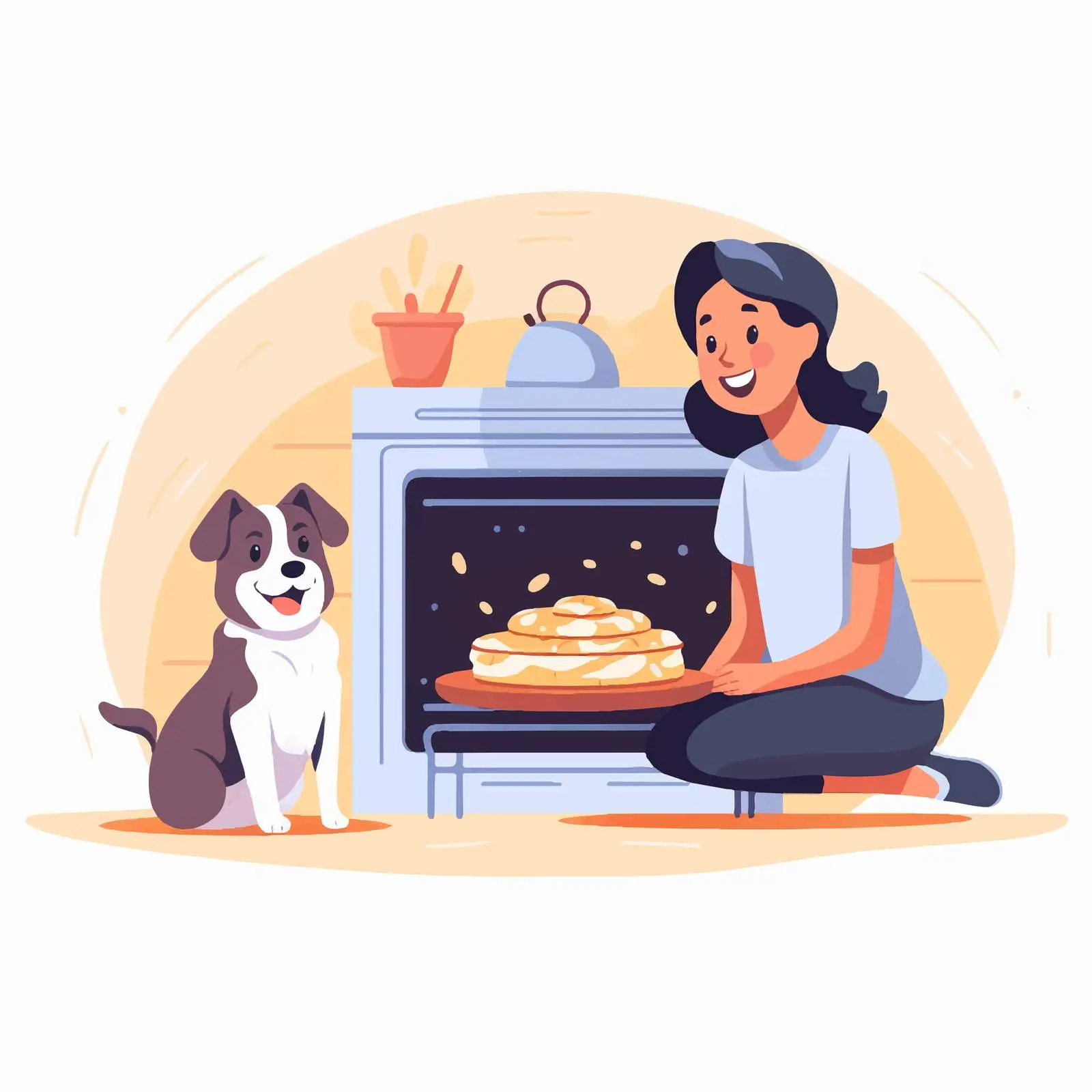 Child and Dog Watching Pie Bake — free download from Dotvec