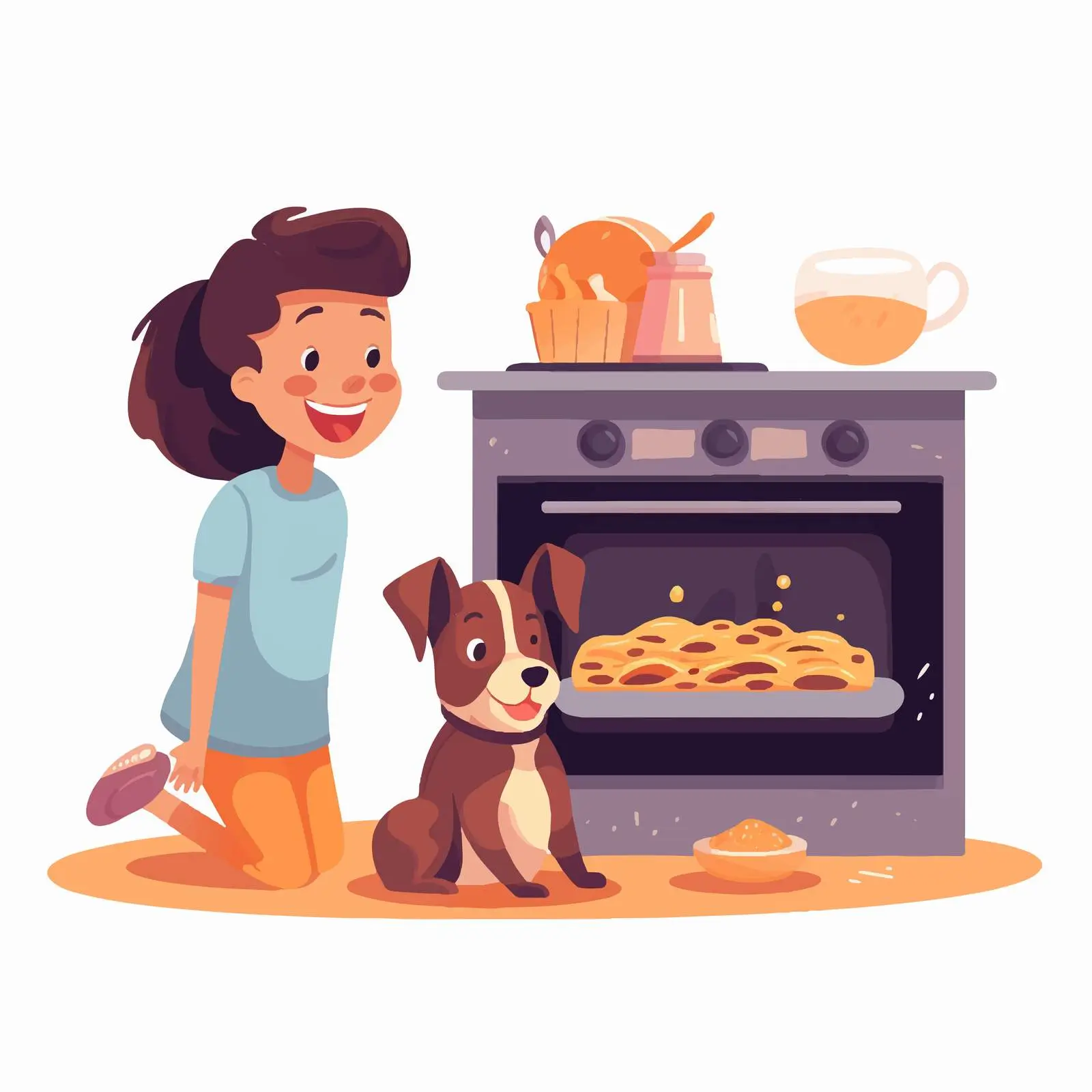 Child and Dog Watching Pie Bake Together — free download from Dotvec