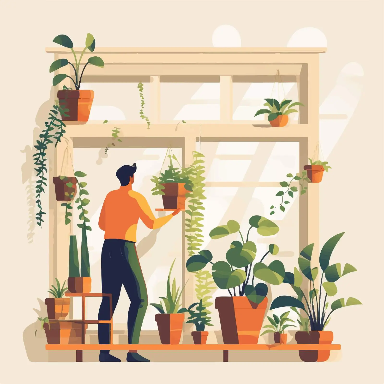 Person Decorating Building with Potted Plants — free download from Dotvec