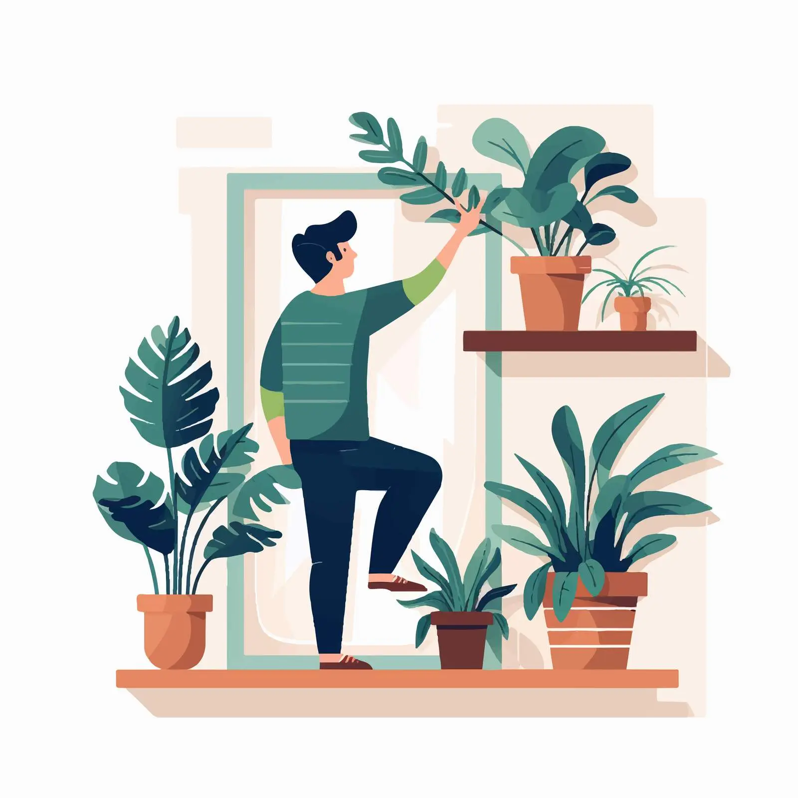 Person Decorating Building with Potted Plants — free download from Dotvec