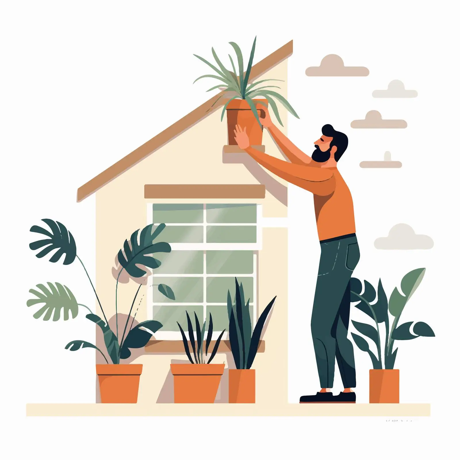 Person Decorating Building Exterior with House Plants — free download from Dotvec