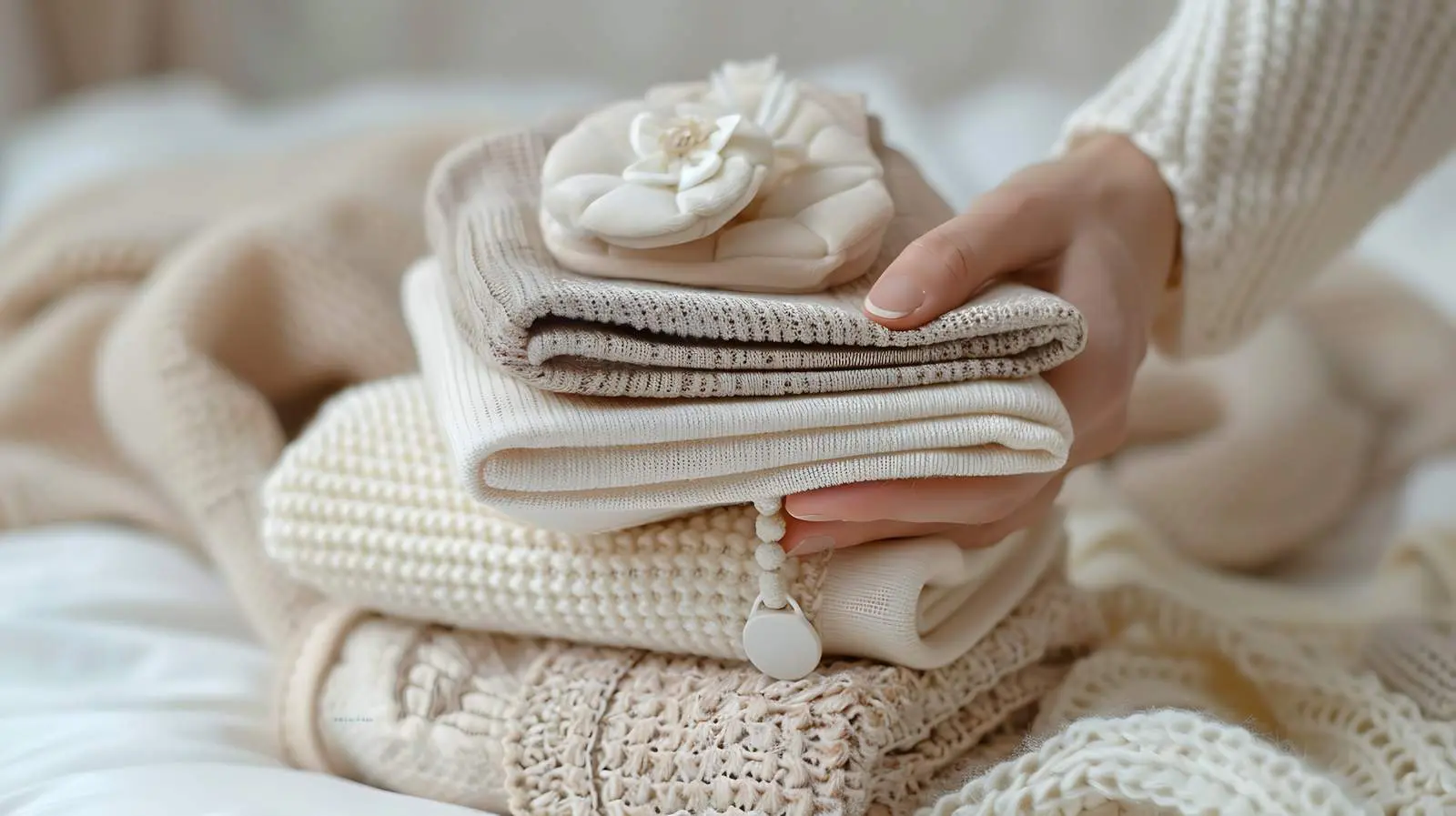 Elegant Newborn Baby Clothes Held by Hand — free download from Dotvec