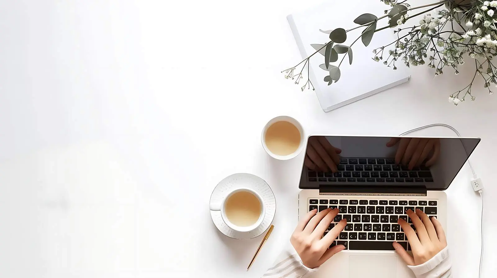 Person Working on Laptop in Aesthetic Home Office — free download from Dotvec