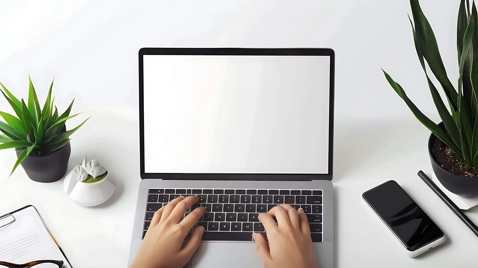 Person Working on Laptop with Blank Mockup — free download from Dotvec