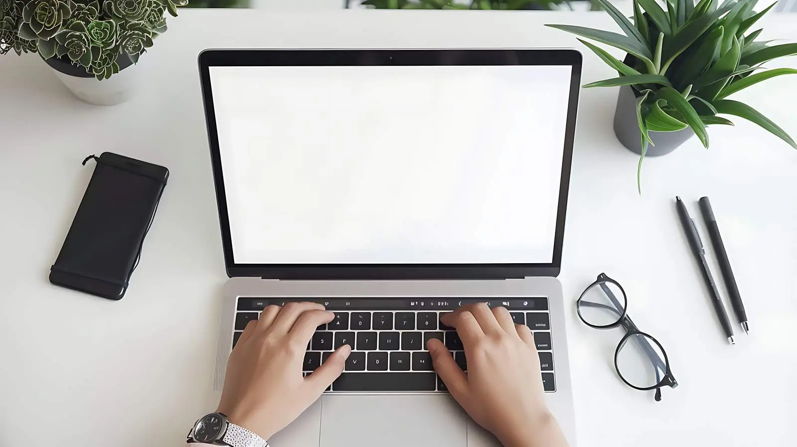 Person Working on Laptop with Blank Mockup — free download from Dotvec