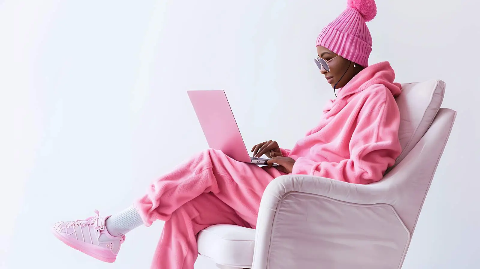 Person in Pastel Clothes Working in Lounge Chair — free download from Dotvec