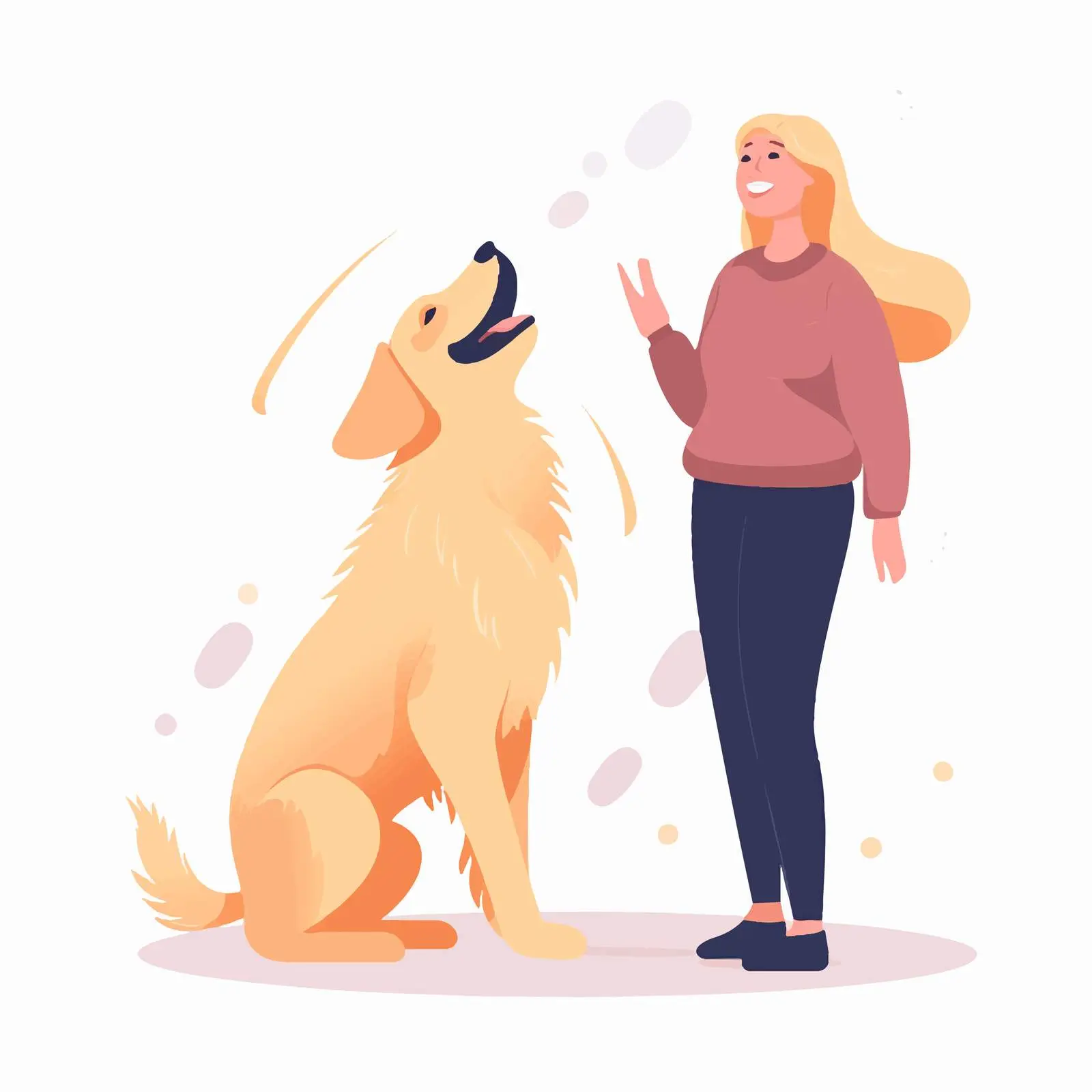 Young Woman Presenting Golden Retriever Vector – free woman and dog image from Dotvec
