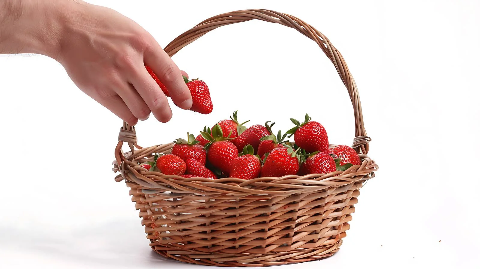 Harvesting strawberries into wicker basket — free download from Dotvec