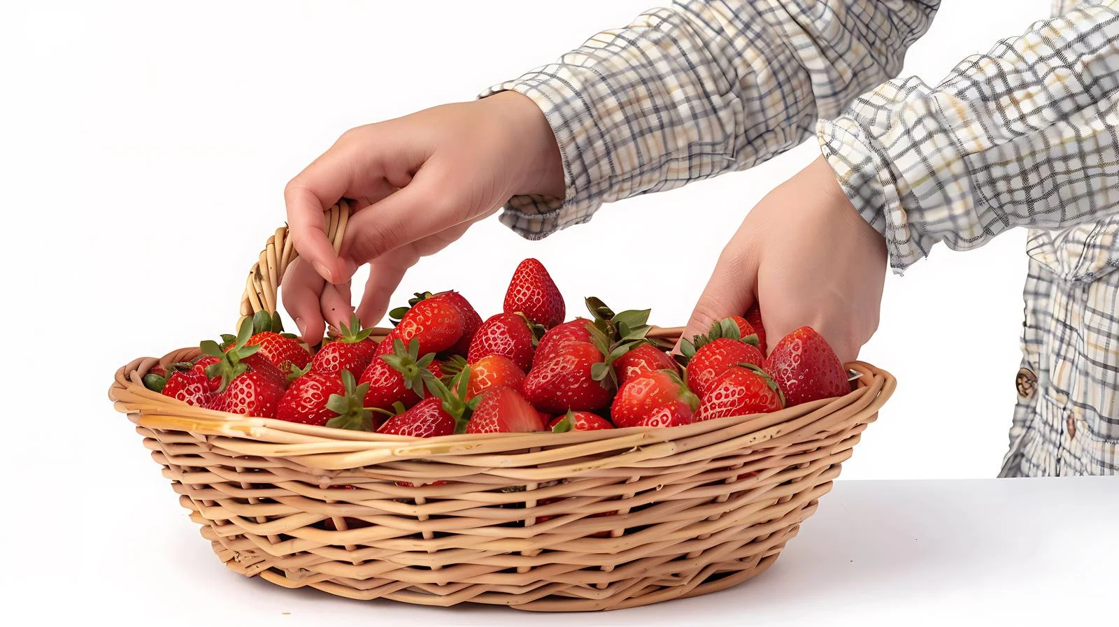 Gathering Fresh Strawberries into Wicker Basket — free download from Dotvec