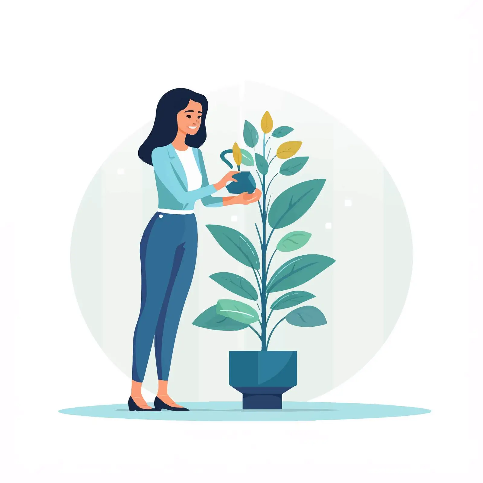 Woman Cultivating Potted Plant with Care – free beautiful plants image from Dotvec
