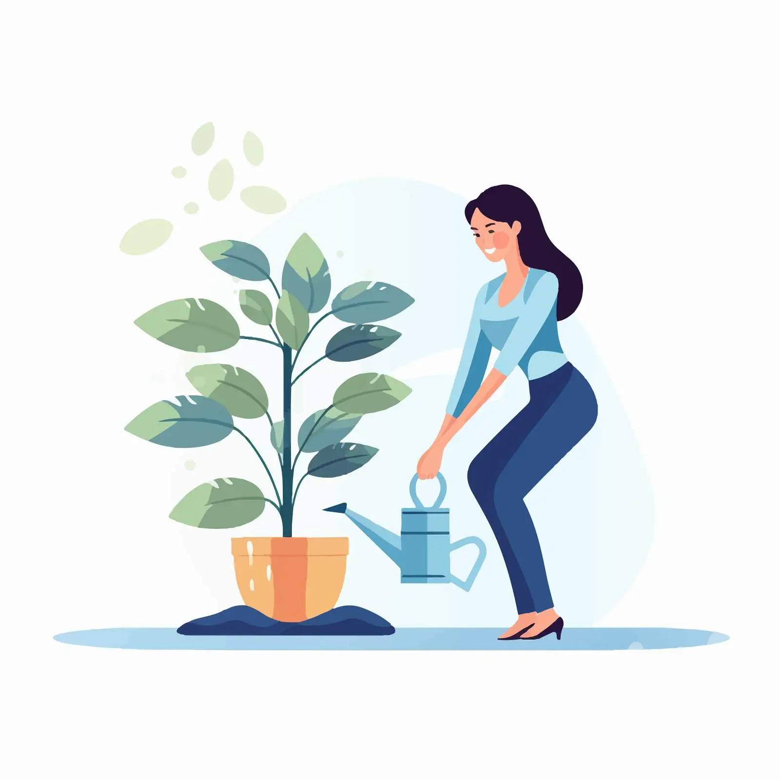 Woman Watering Potted Plant Vector Illustration — free download from Dotvec