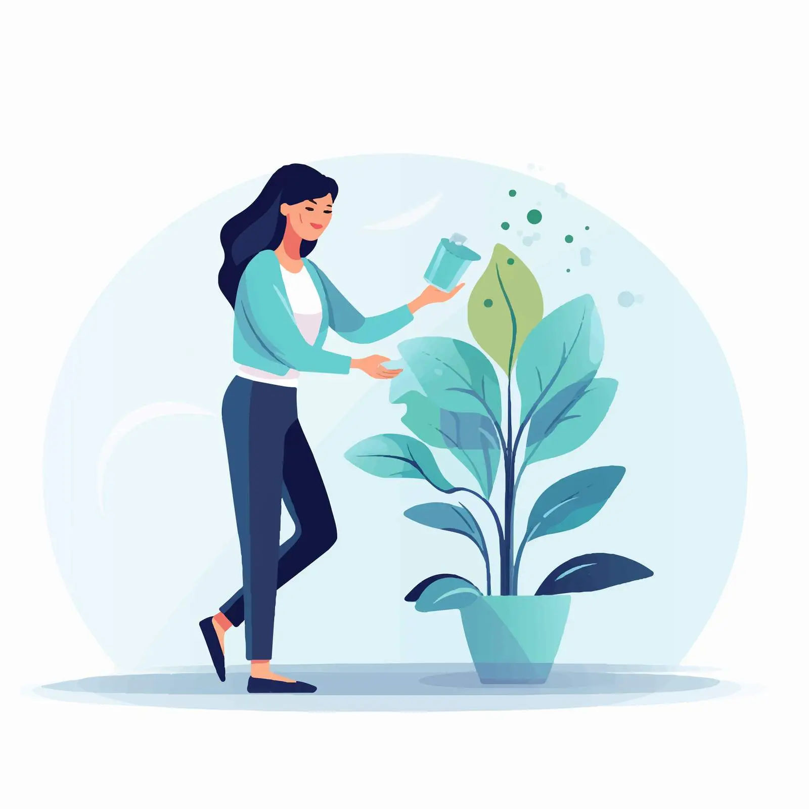 Woman Watering Potted Plant Vector Illustration — free download from Dotvec