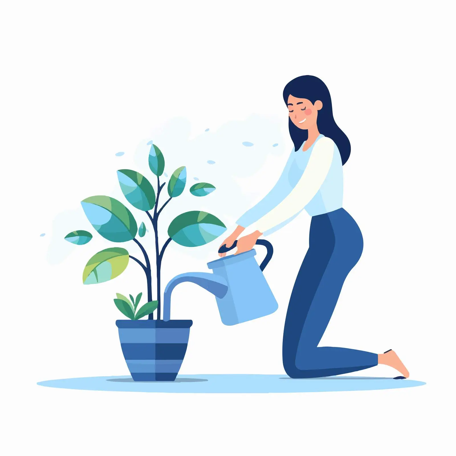 Woman Watering Potted Plant Vector Illustration — free download from Dotvec