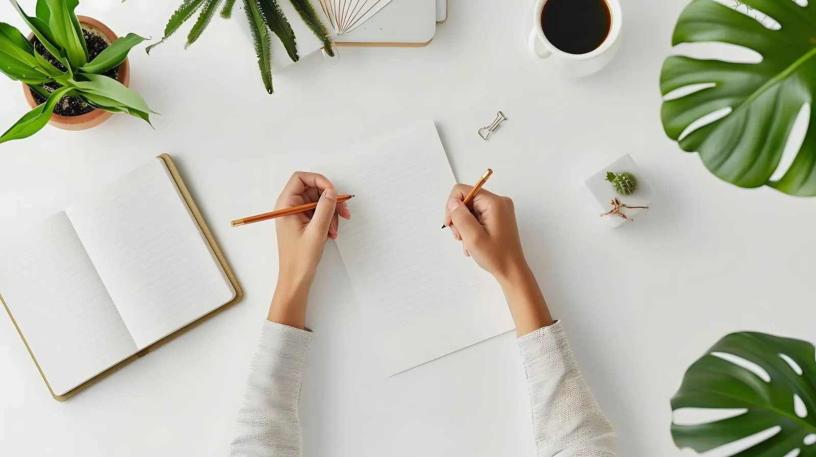 Person Writing in Notebook with Drawing — free download from Dotvec