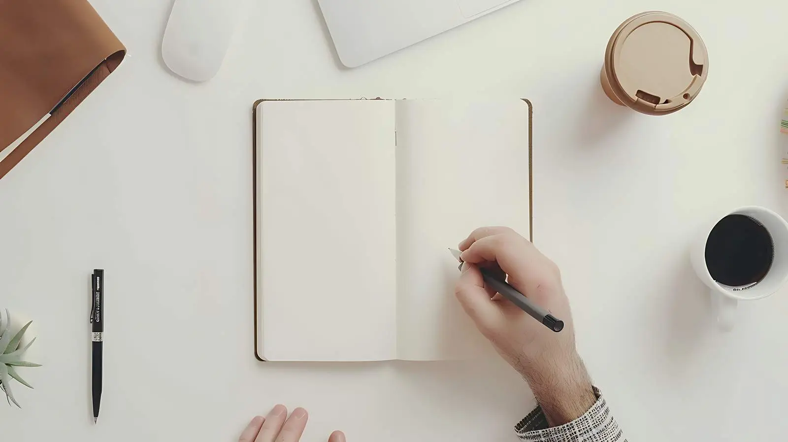 Person Writing in Notebook on Paper Sheet — free download from Dotvec