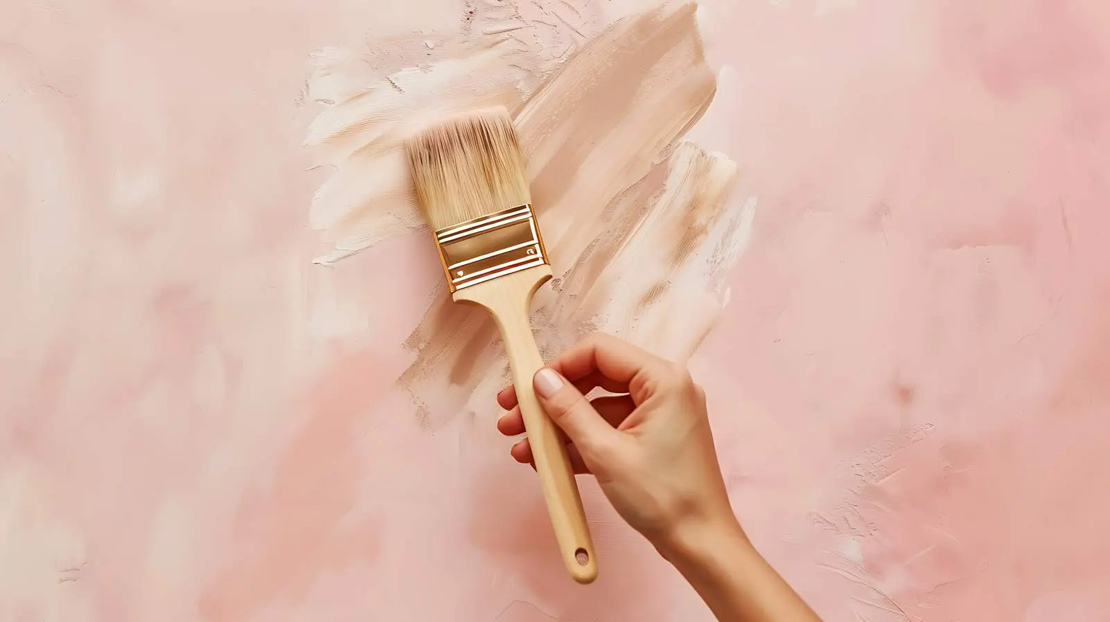 Hand Holding Painting Brush on Pink Beige Background – free paint image from Dotvec